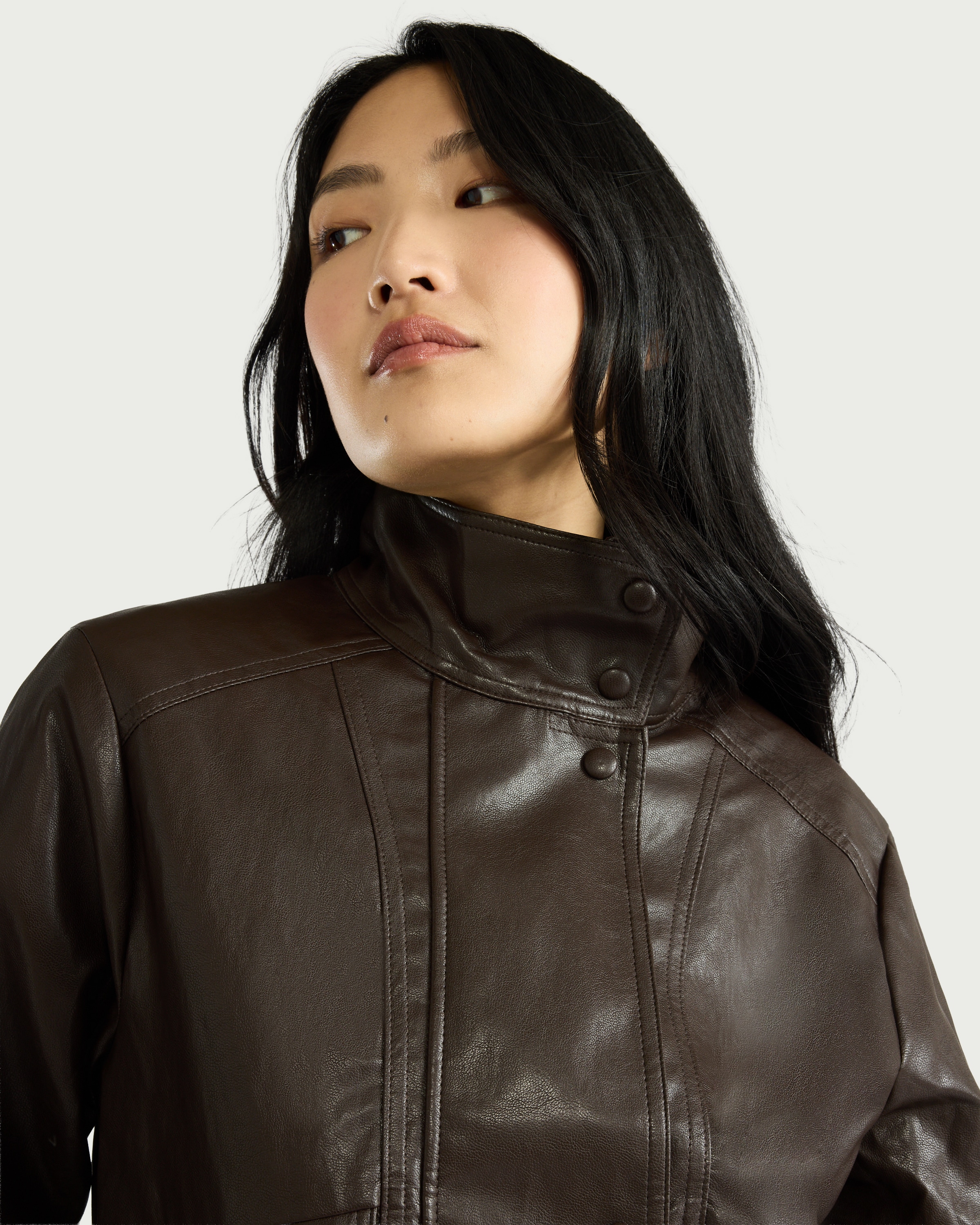 F&F Faux Leather Bubble Hem Jacket in Brown thumbnail 2