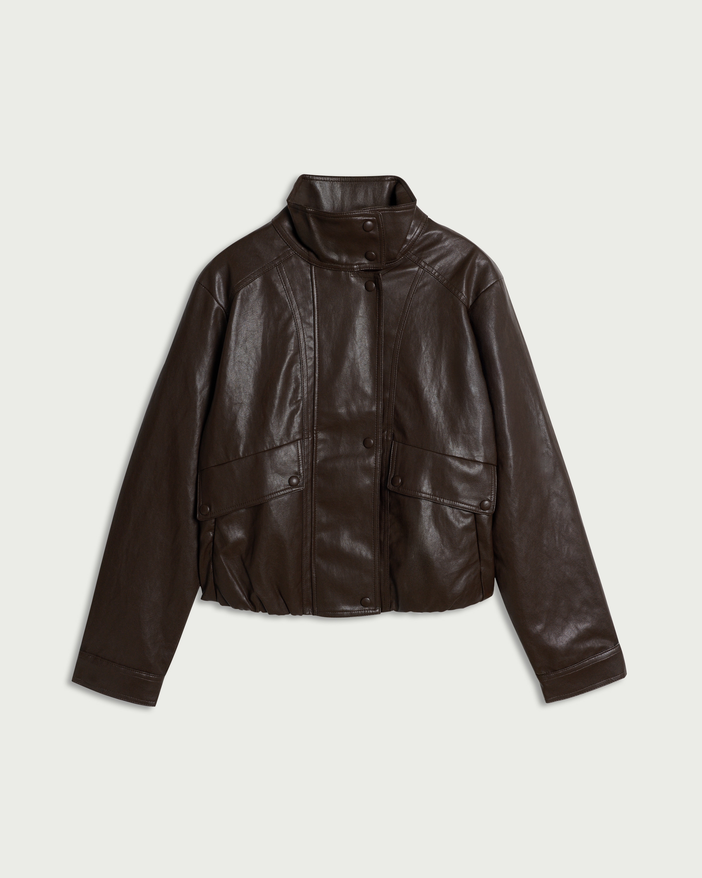 F&F Faux Leather Bubble Hem Jacket in Brown thumbnail 4