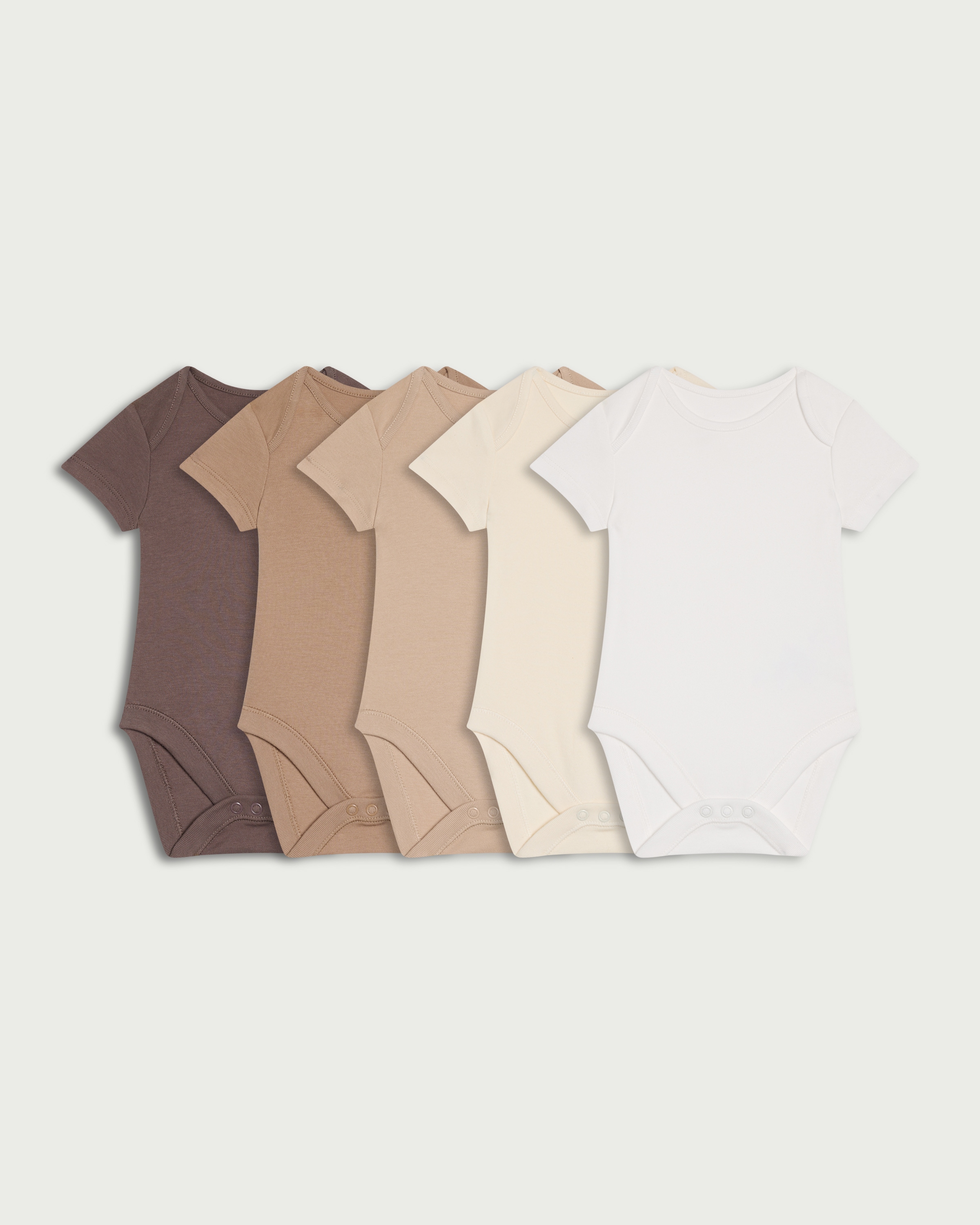 F&F Baby 5-Pack Pure Cotton Short Sleeved Bodysuits in Med Nude