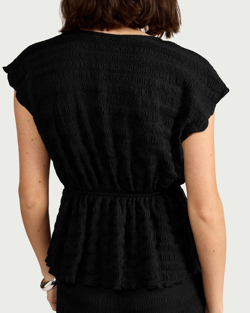F&F Textured Tie Front Waisted Co-ord Top in Black thumbnail 3