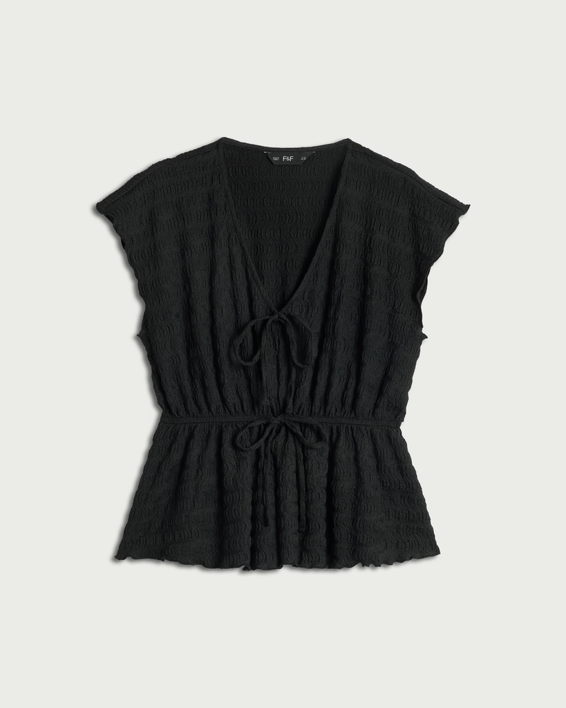 F&F Textured Tie Front Waisted Co-ord Top in Black thumbnail 4