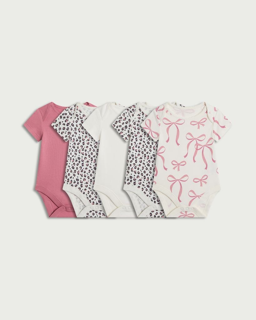 F&F Baby 5-Pack Pure Cotton Bodysuits in Pink