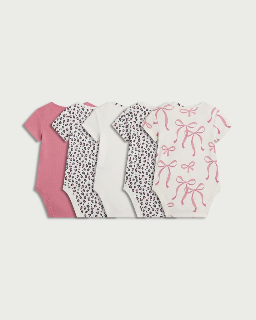 F&F Baby 5-Pack Pure Cotton Bodysuits in Pink thumbnail 2