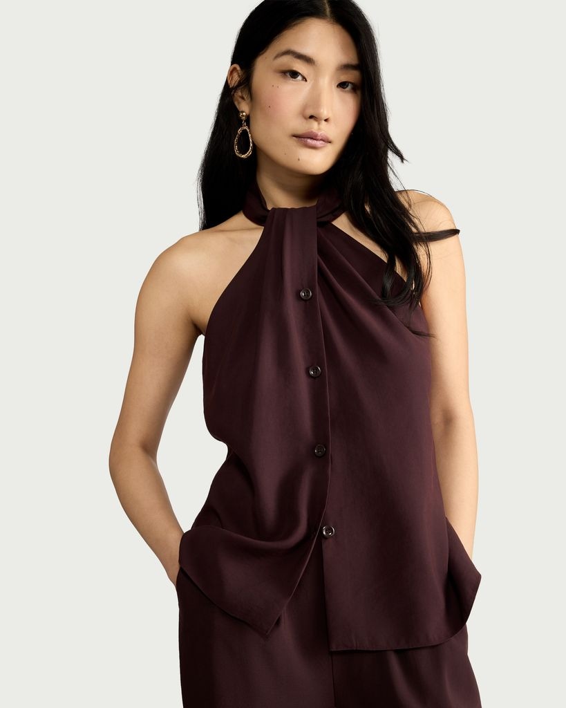 F&F Modal Rich Halterneck Co-ord Blouse in Burgundy thumbnail 2