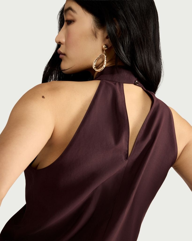 F&F Modal Rich Halterneck Co-ord Blouse in Burgundy thumbnail 3