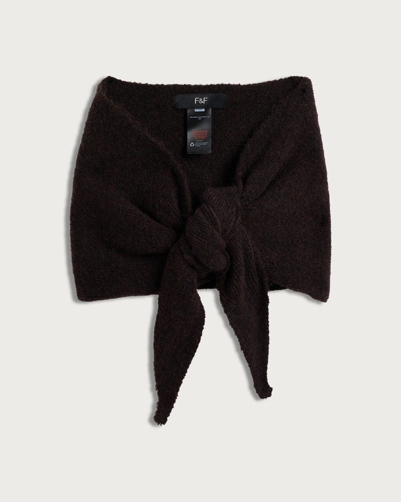 F&F Knitted Tie Detail Scarf in Brown thumbnail 2