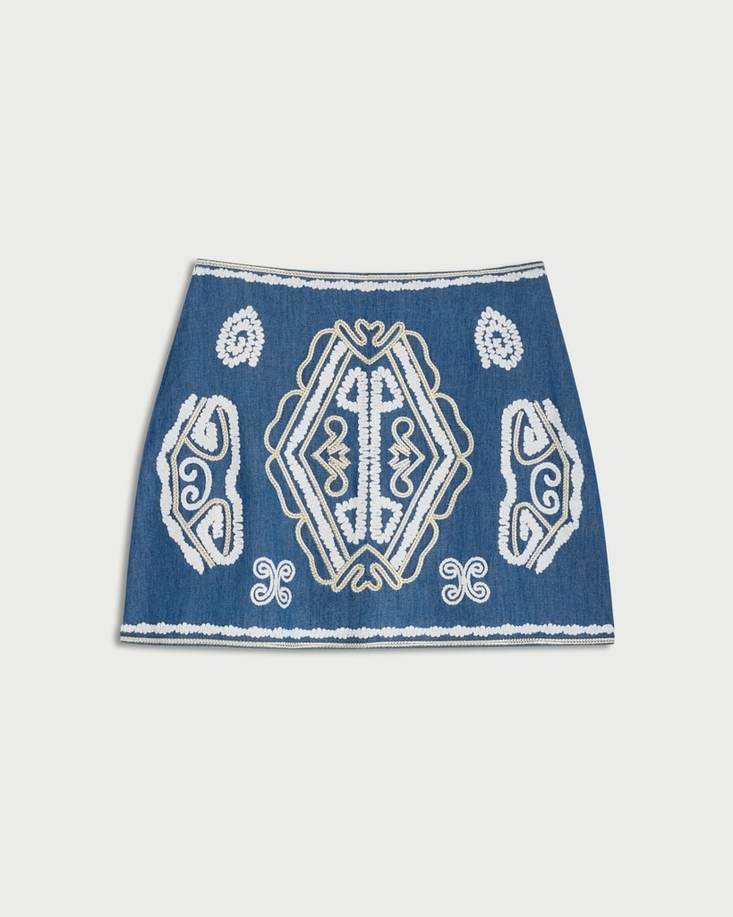F&F Pure Cotton Embroidered Mini Skirt in Blue thumbnail 4