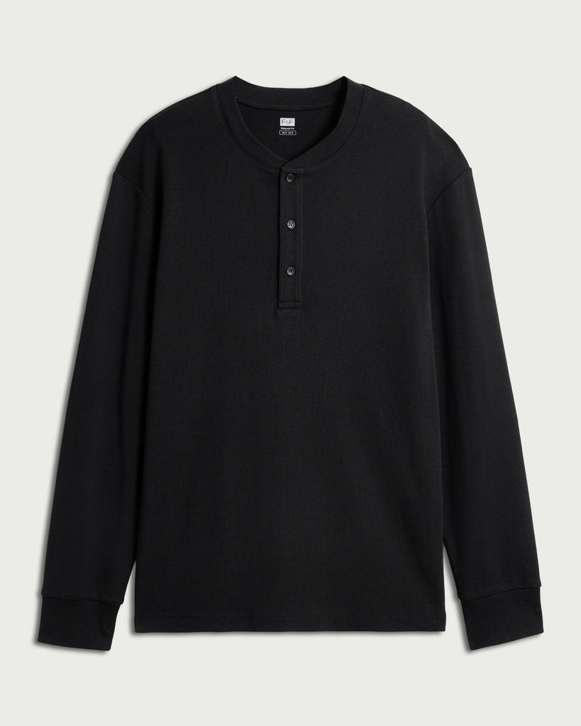 F&F Pure Cotton Henley Long Sleeved Top in Black thumbnail 4