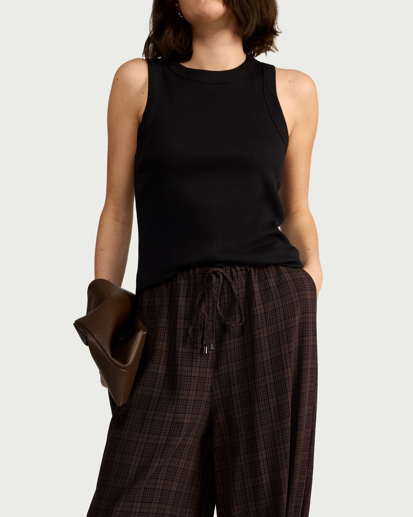 F&F Checked Cuffed Drawstring Trousers in Multi Brown