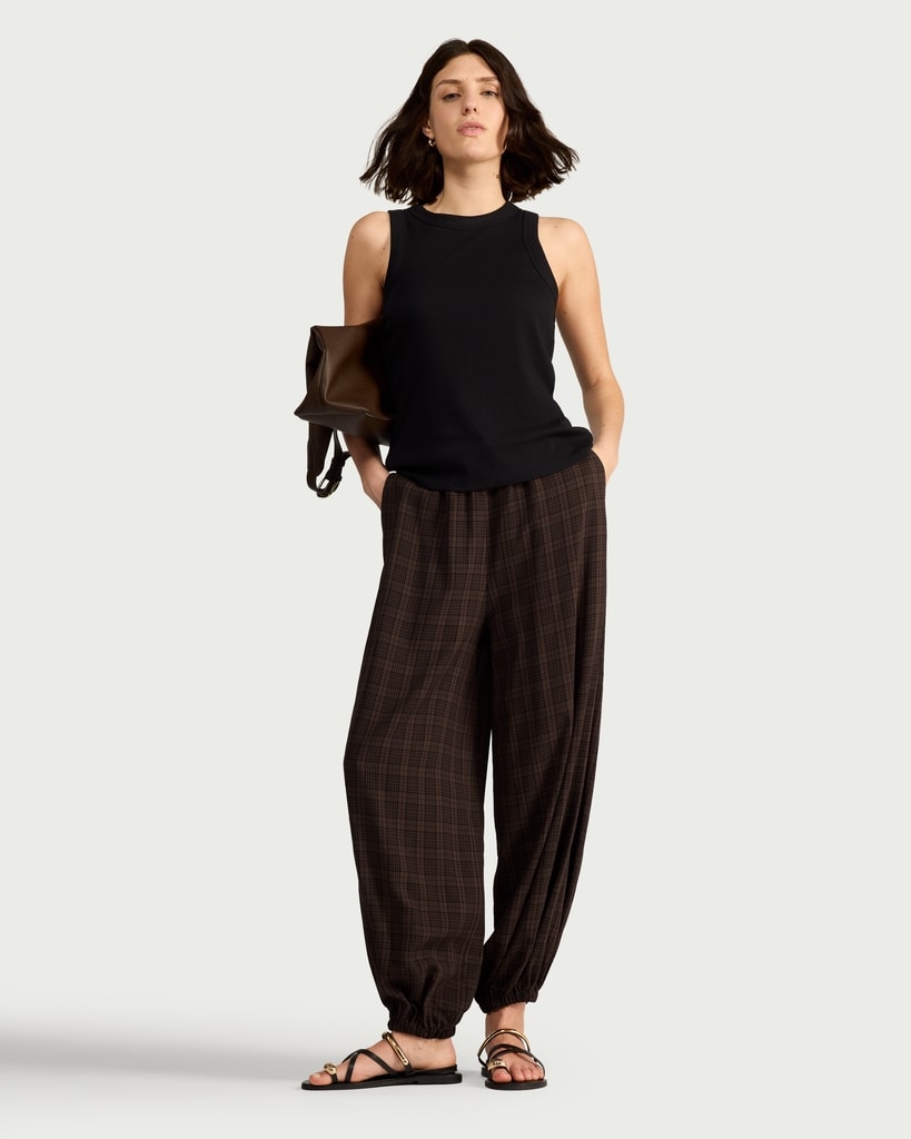 F&F Checked Cuffed Drawstring Trousers in Multi Brown thumbnail 2