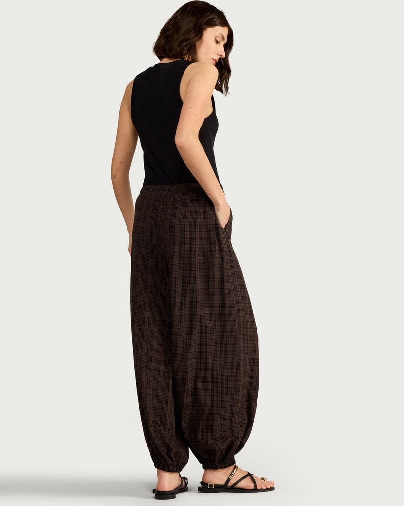 F&F Checked Cuffed Drawstring Trousers in Multi Brown thumbnail 3