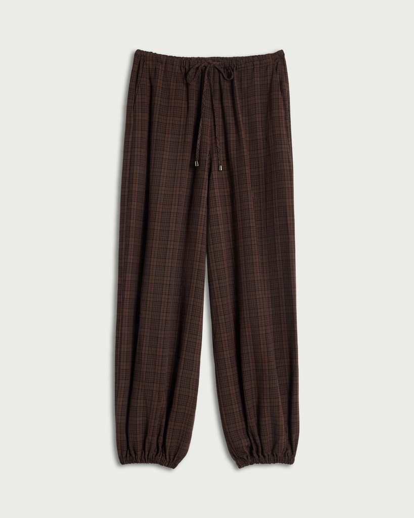 F&F Checked Cuffed Drawstring Trousers in Multi Brown thumbnail 4