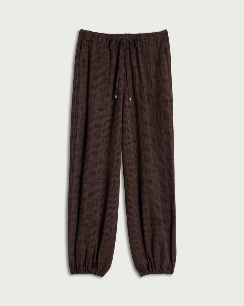 F&F Checked Cuffed Drawstring Trousers in Multi Brown thumbnail 5
