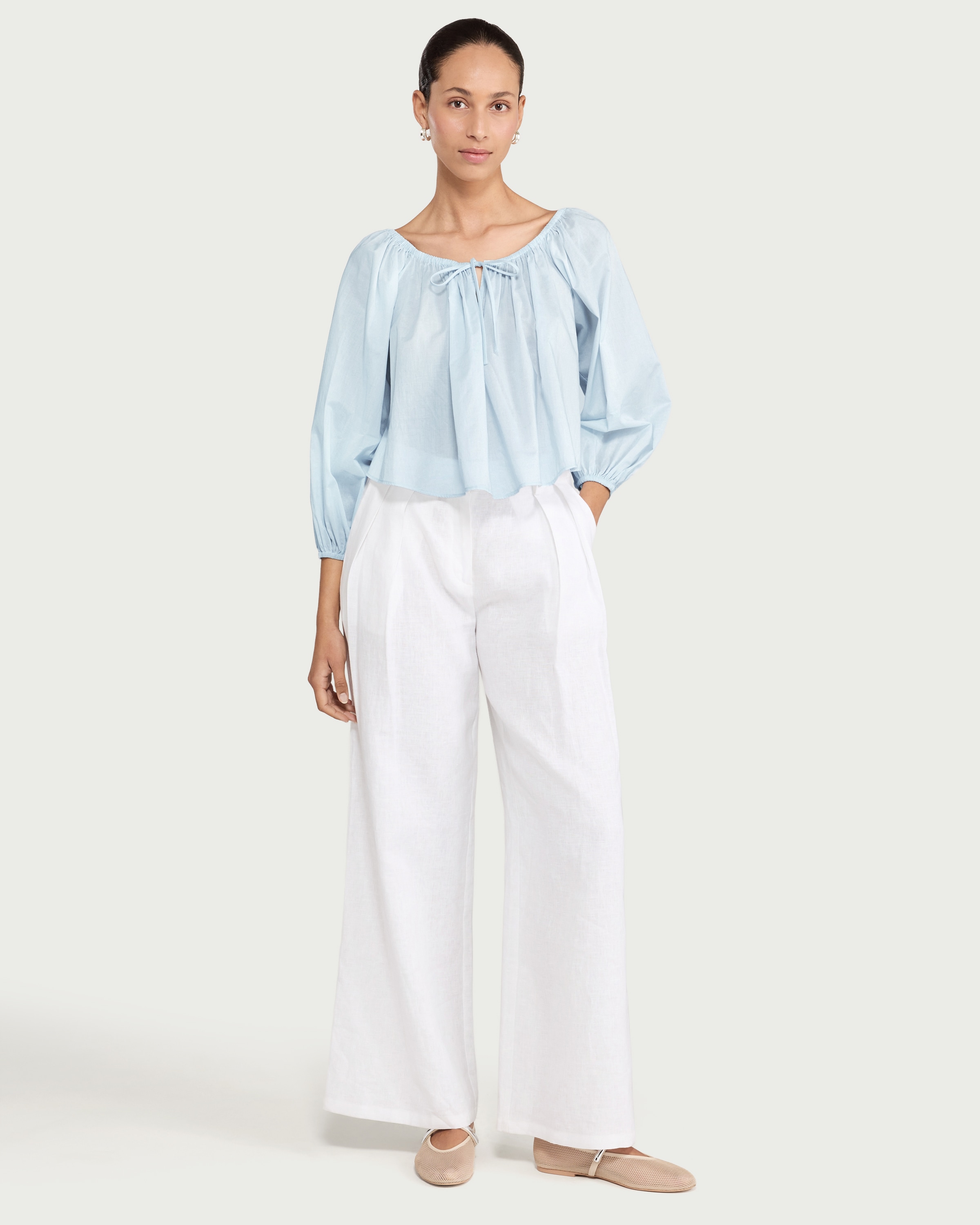 F&F Pure Cotton Long Sleeved Blouse in Blue thumbnail 2