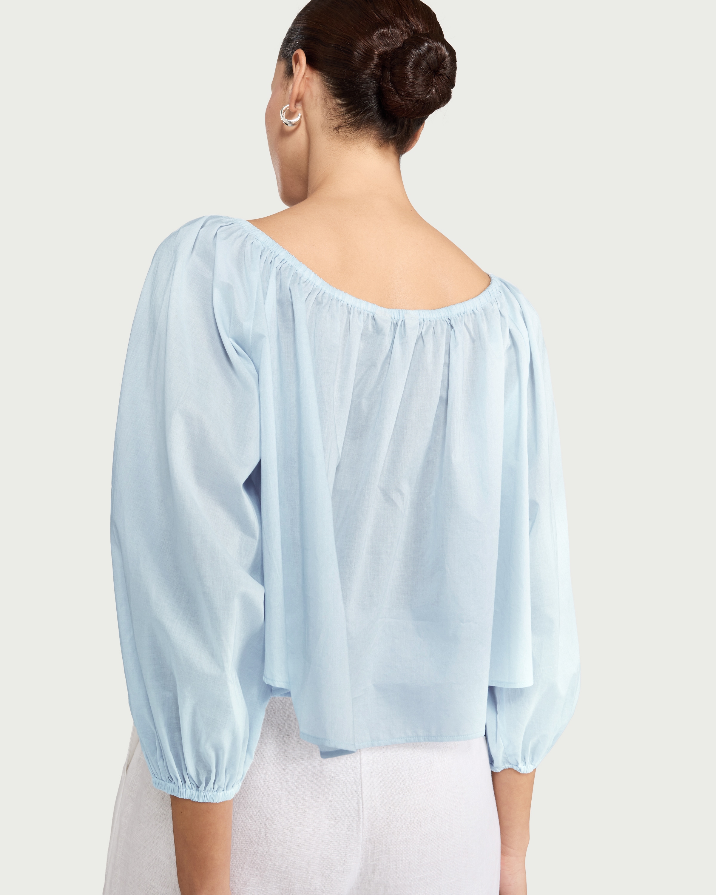 F&F Pure Cotton Long Sleeved Blouse in Blue thumbnail 3