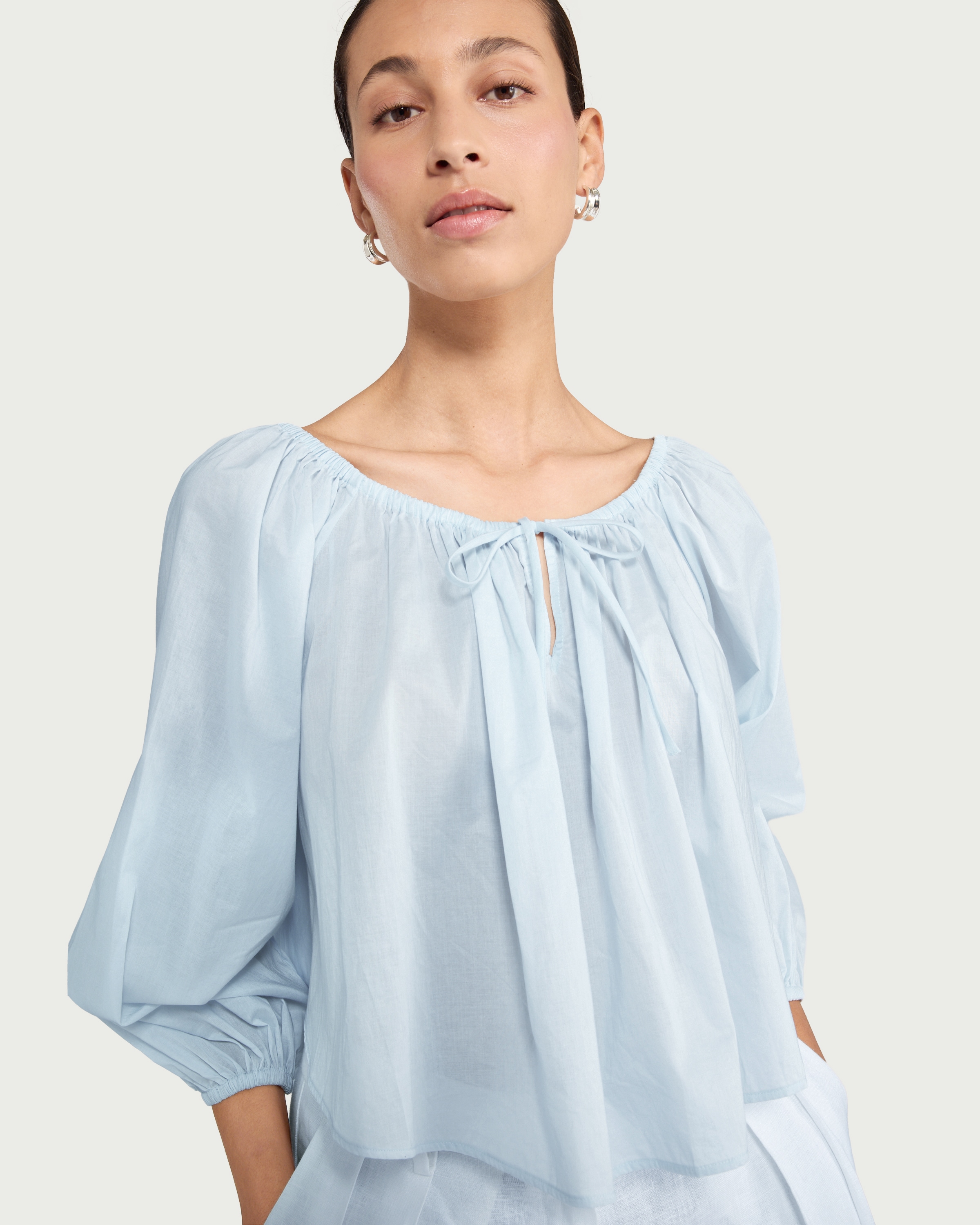F&F Pure Cotton Long Sleeved Blouse in Blue