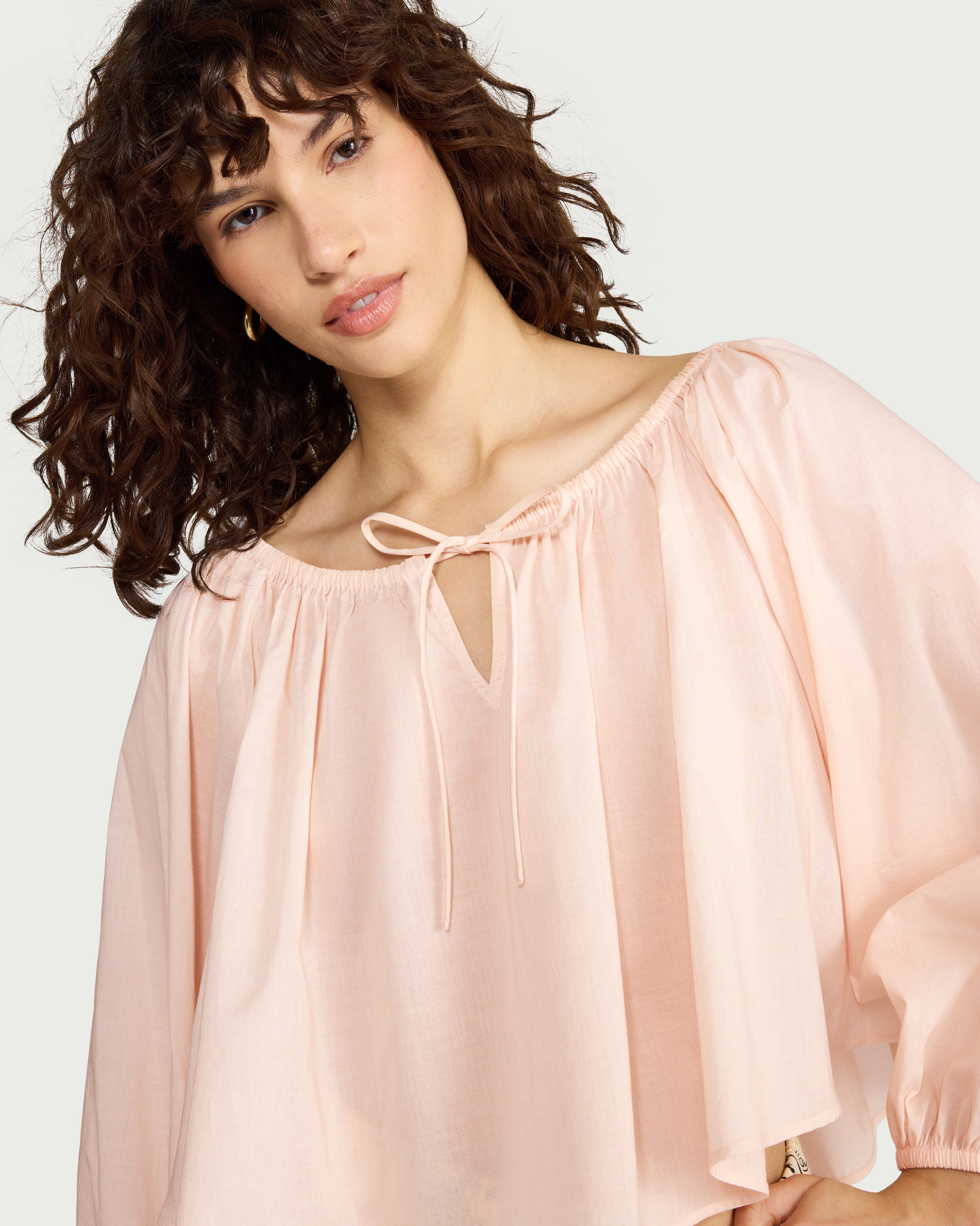 F&F Pure Cotton Bardot Long Sleeved Blouse in Pink