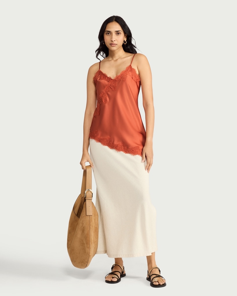 F&F Satin Lace Trim Asymmetric Hem Camisole in Orange thumbnail 2