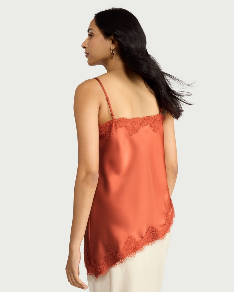 F&F Satin Lace Trim Asymmetric Hem Camisole in Orange thumbnail 3