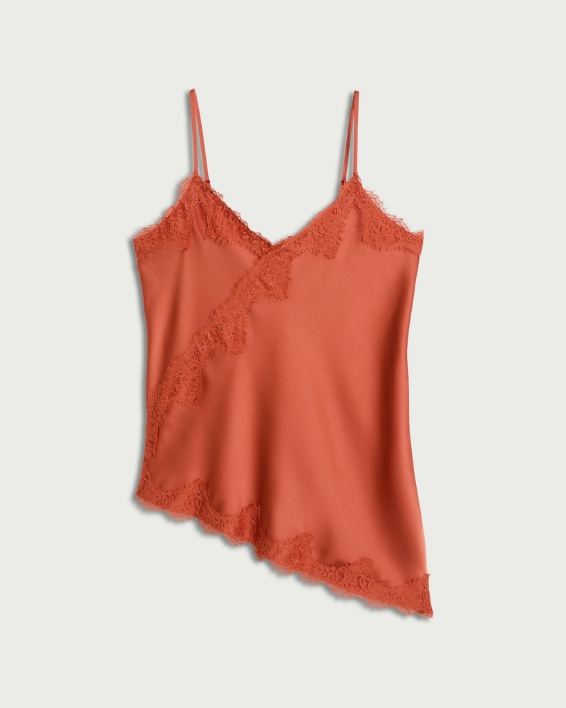 F&F Satin Lace Trim Asymmetric Hem Camisole in Orange thumbnail 4