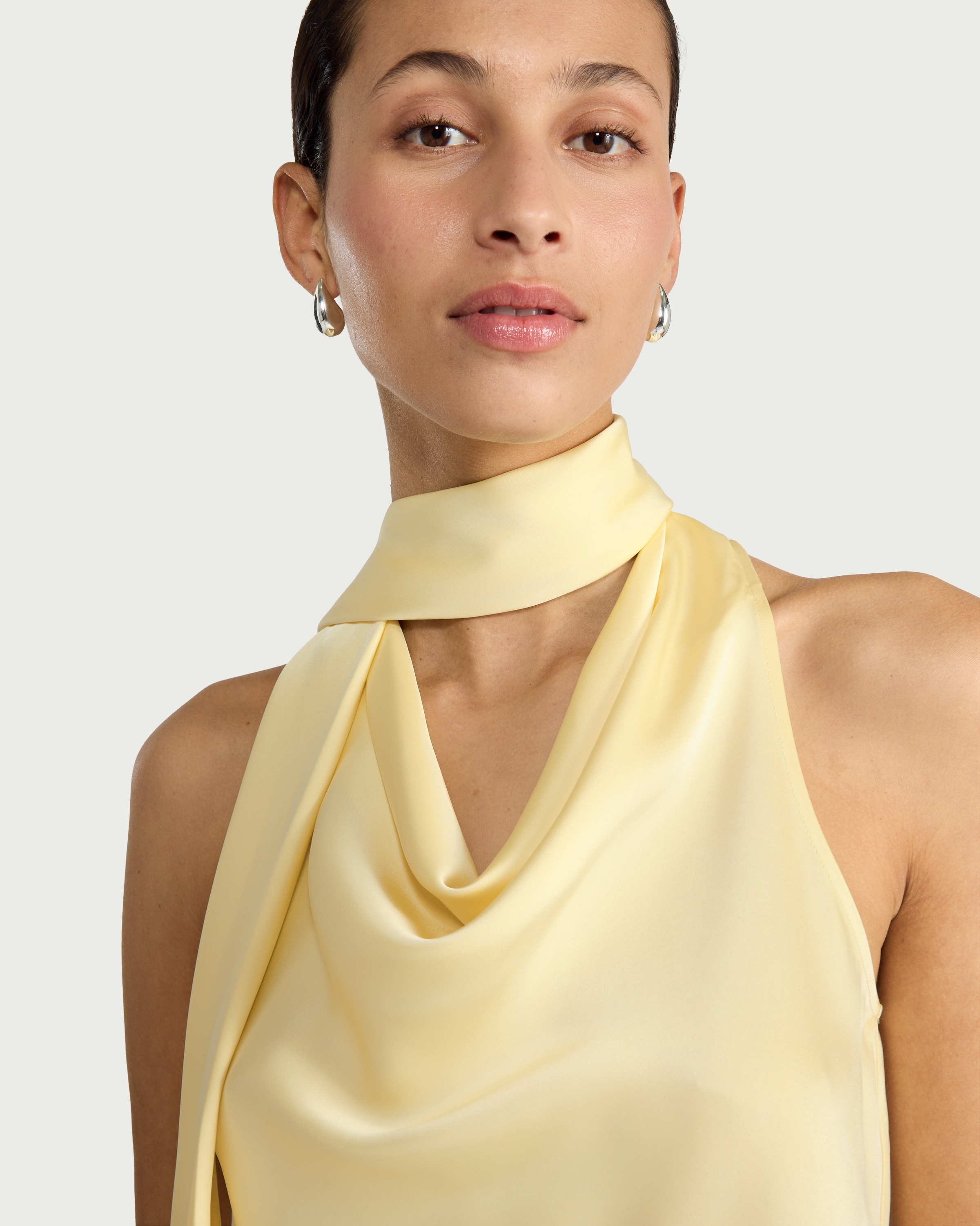 F&F Satin Cowl Scarf Neck Blouse in Yellow thumbnail 2