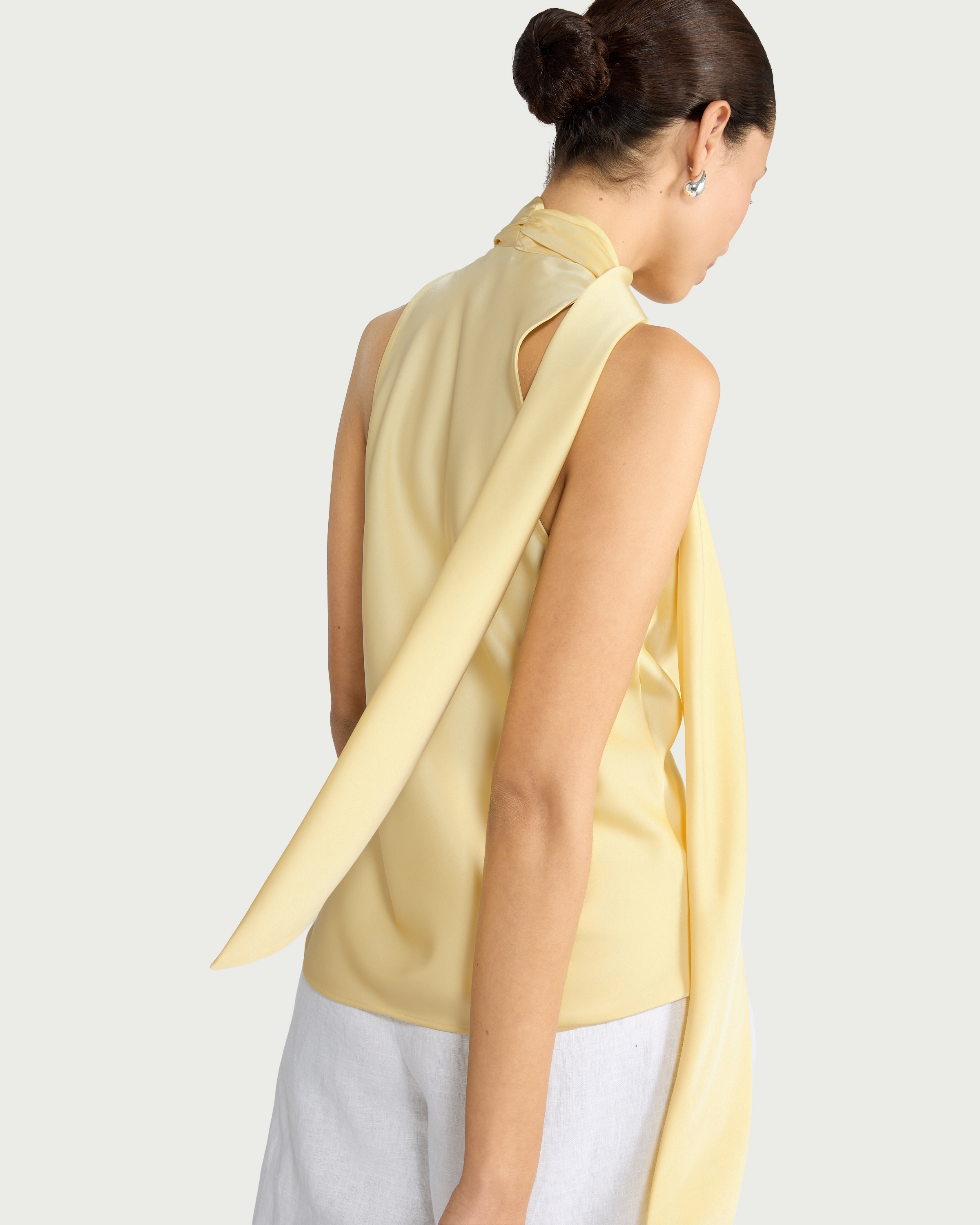 F&F Satin Cowl Scarf Neck Blouse in Yellow thumbnail 3