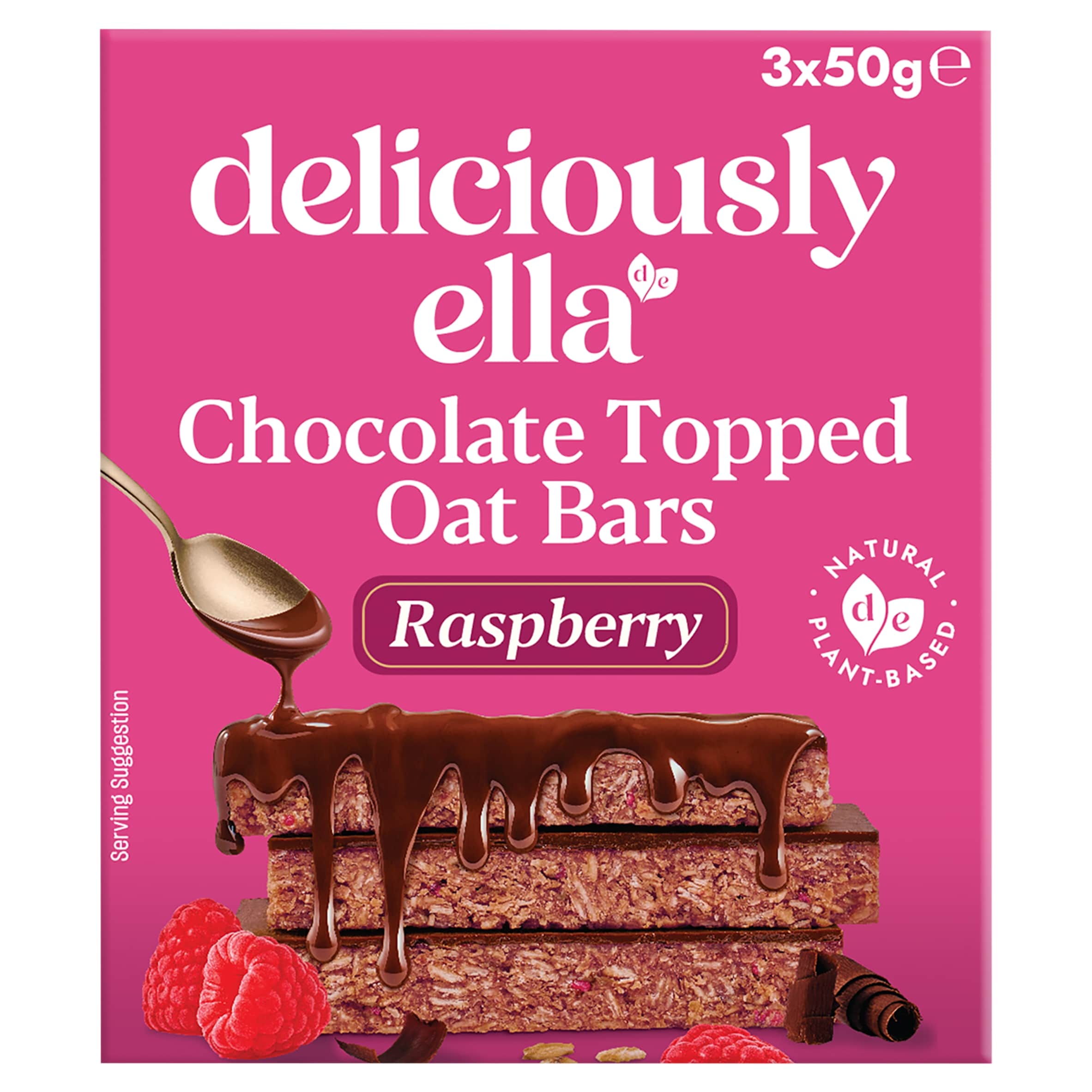 Deliciously Ella Chocolate Topped Raspberry Oat Bars 3 x 50g