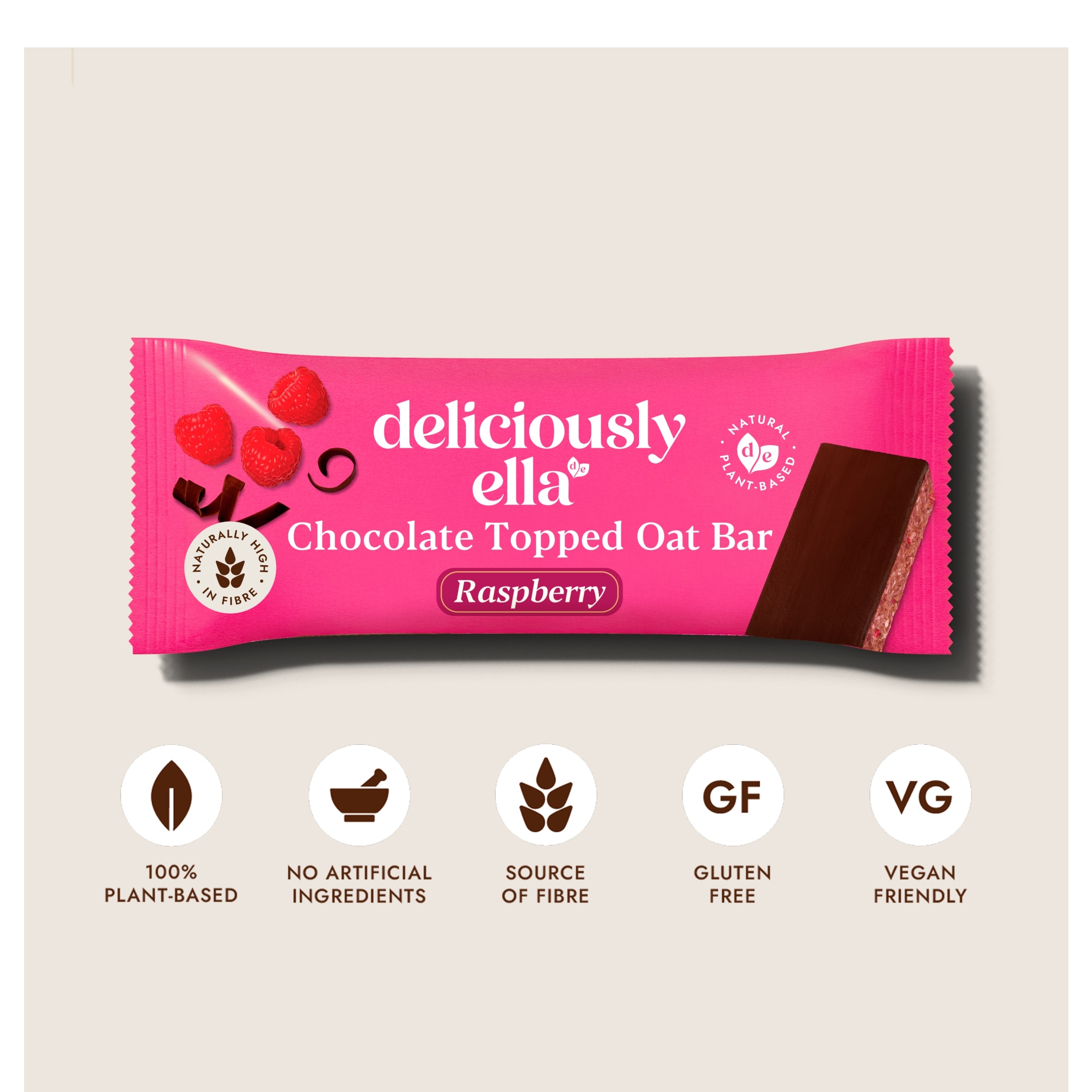 Deliciously Ella Chocolate Topped Raspberry Oat Bars 3 x 50g thumbnail 2