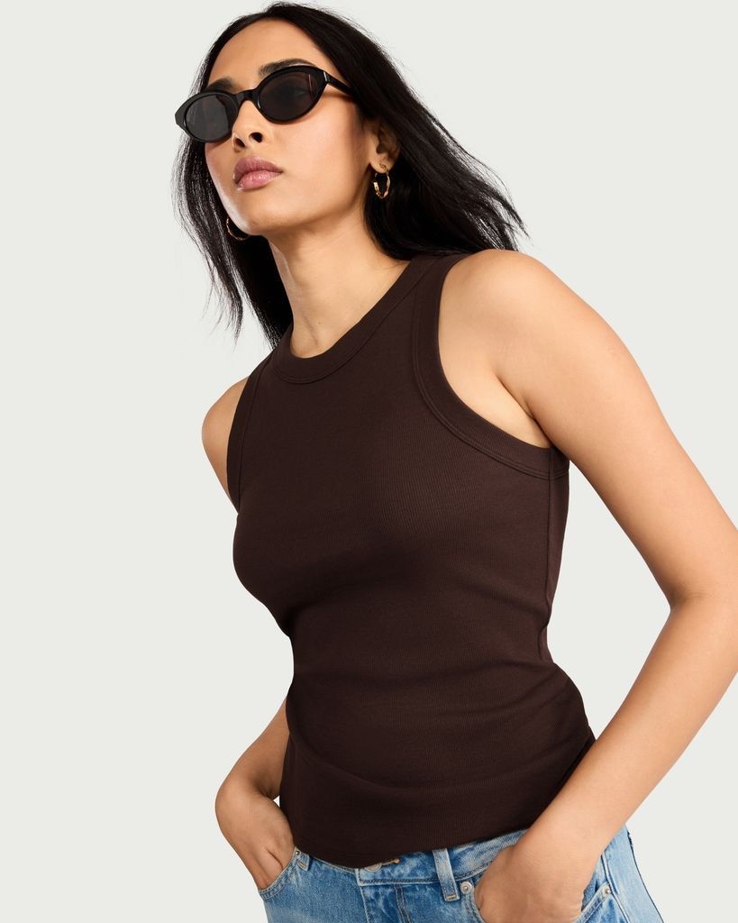 F&F Cotton Rich Ribbed Vest in Chocolate