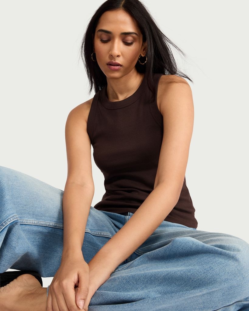 F&F Cotton Rich Ribbed Vest in Chocolate thumbnail 2