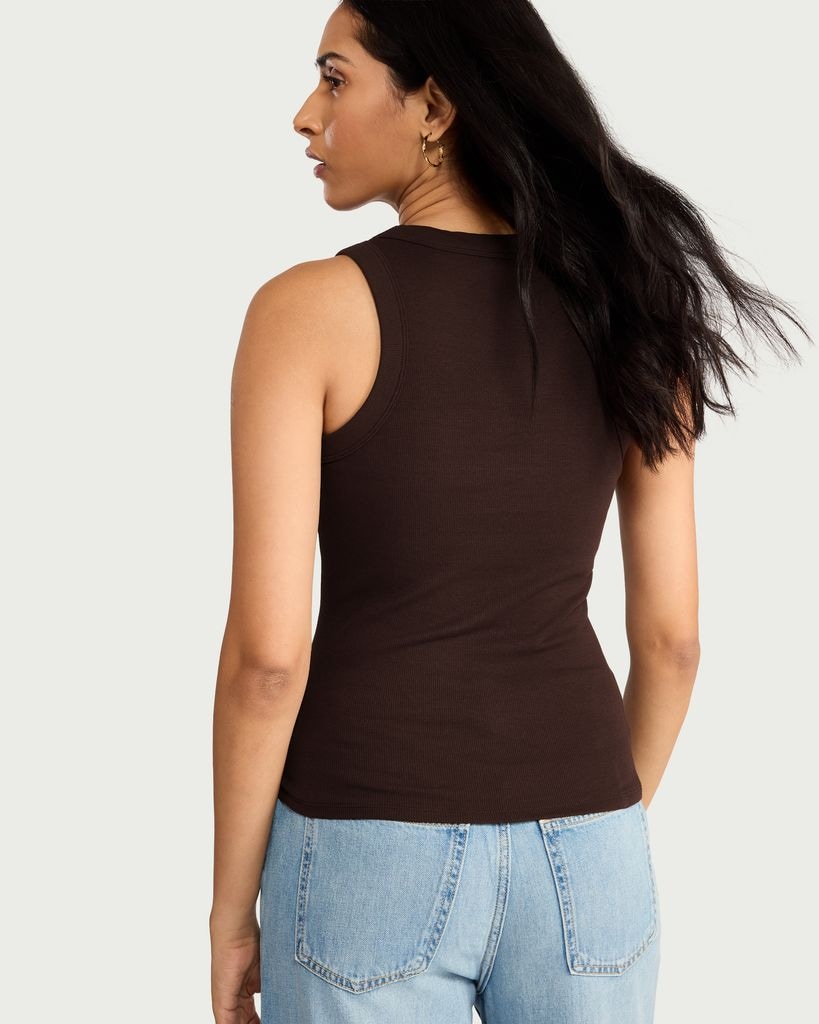 F&F Cotton Rich Ribbed Vest in Chocolate thumbnail 3