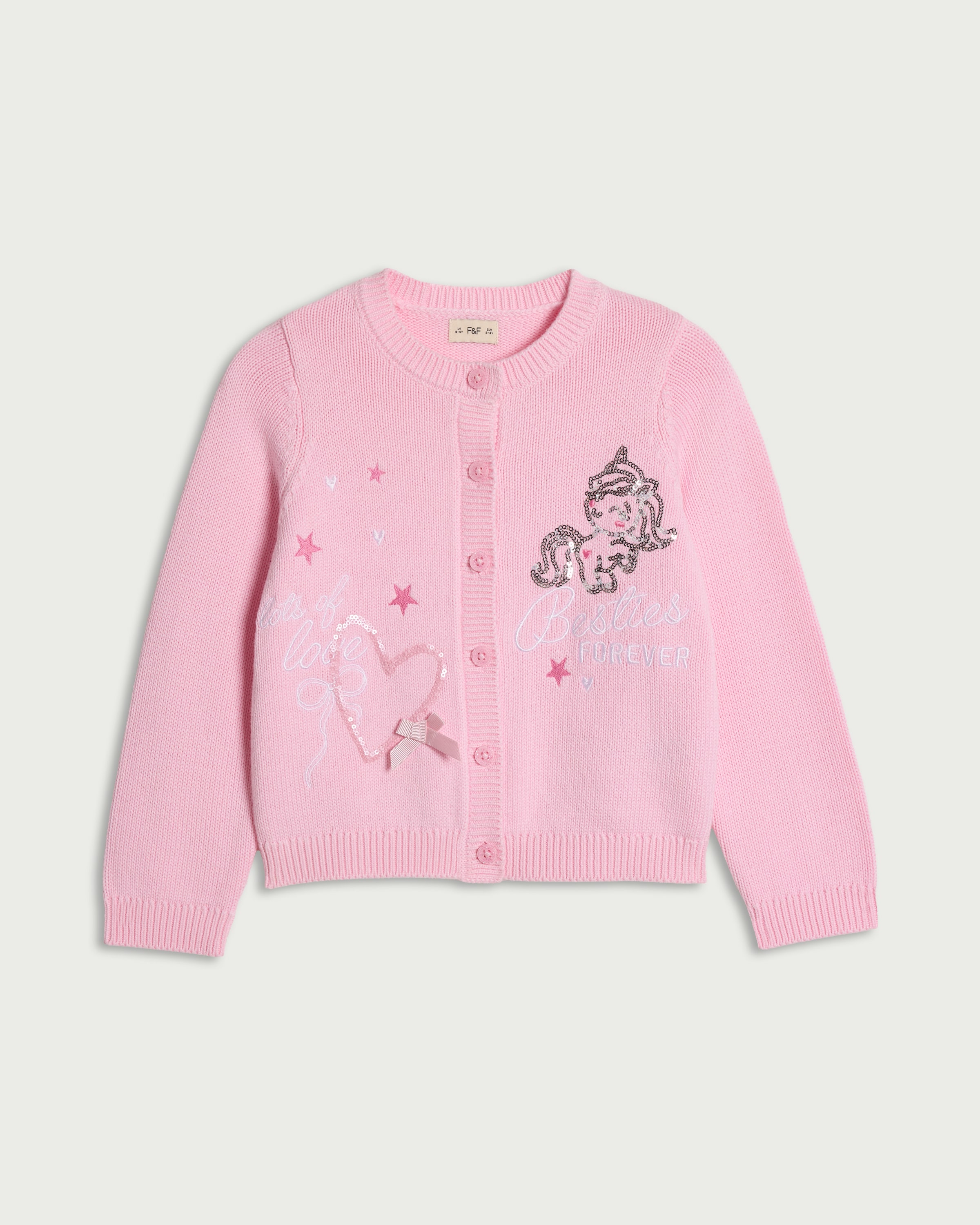 F&F Girls Pure Cotton Sequin Unicorn Cardigan in Pink thumbnail 4