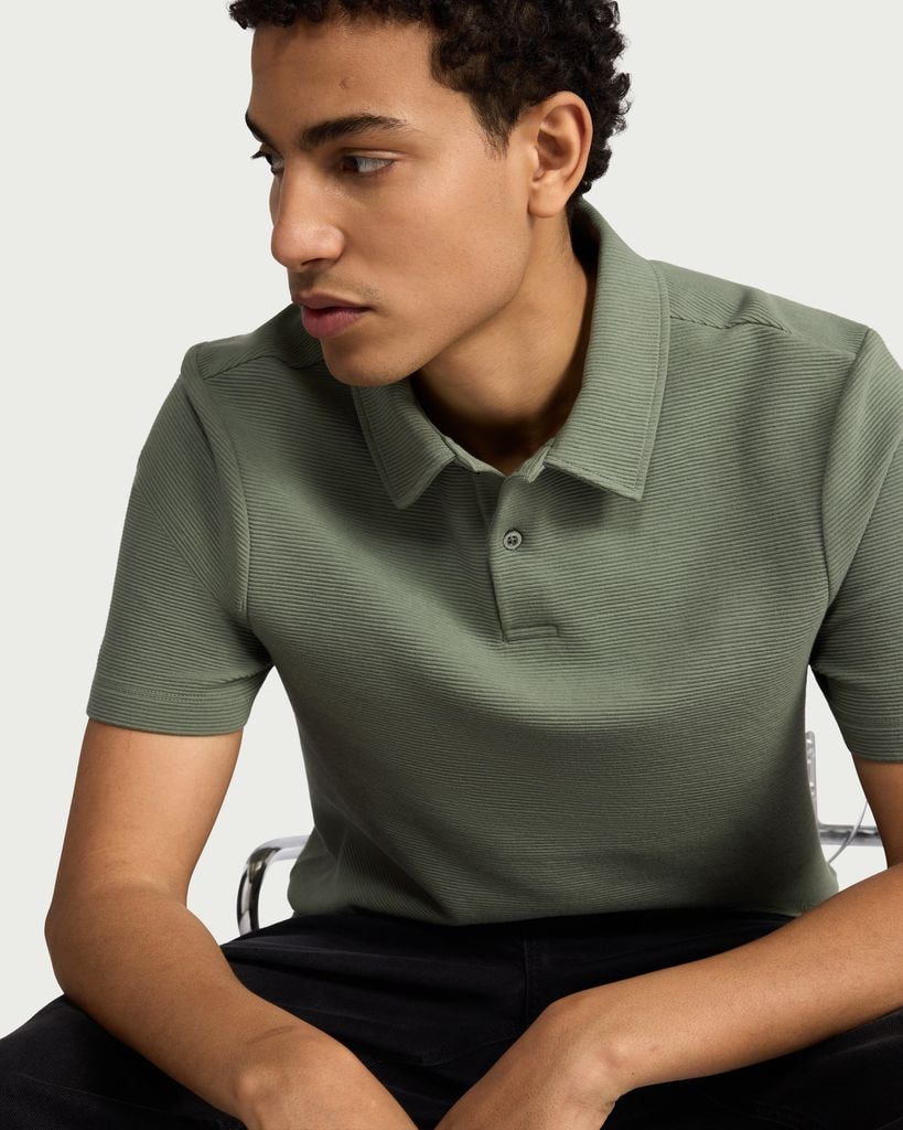 F&F Cotton Rich Textured Short Sleeved Polo Shirt in Green