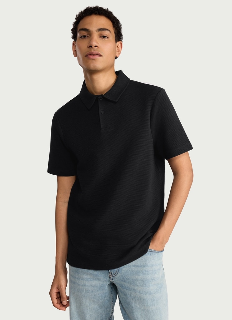 F&F Cotton Rich Textured Short Sleeved Polo Shirt in Black