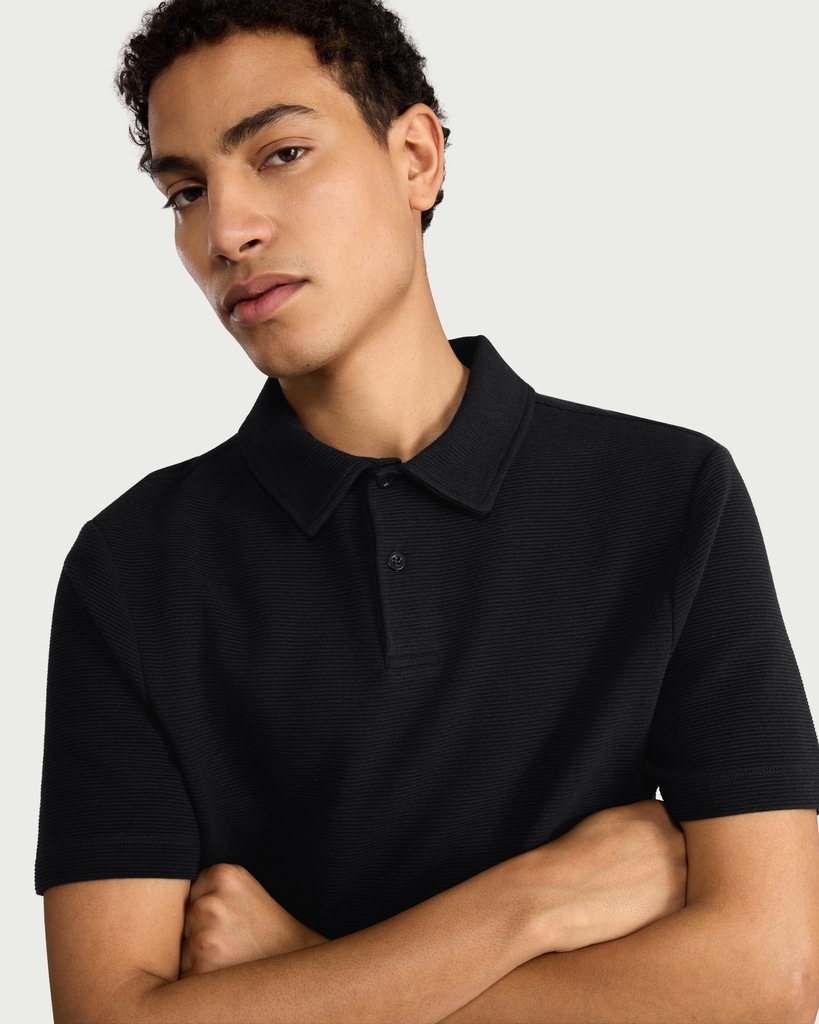 F&F Cotton Rich Textured Short Sleeved Polo Shirt in Black thumbnail 2