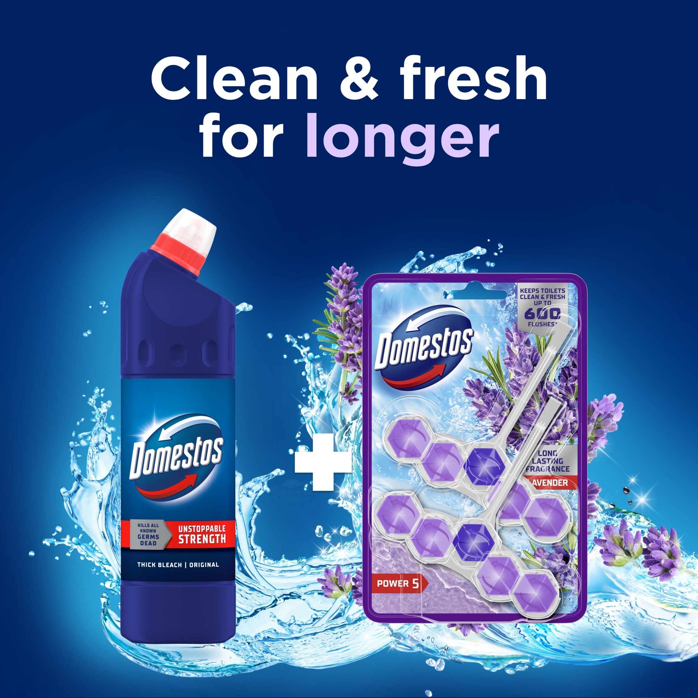DOMESTOS POWER 5 TOILET REFRESHING BLOCK LAVENDER 2 x 50 g thumbnail 4