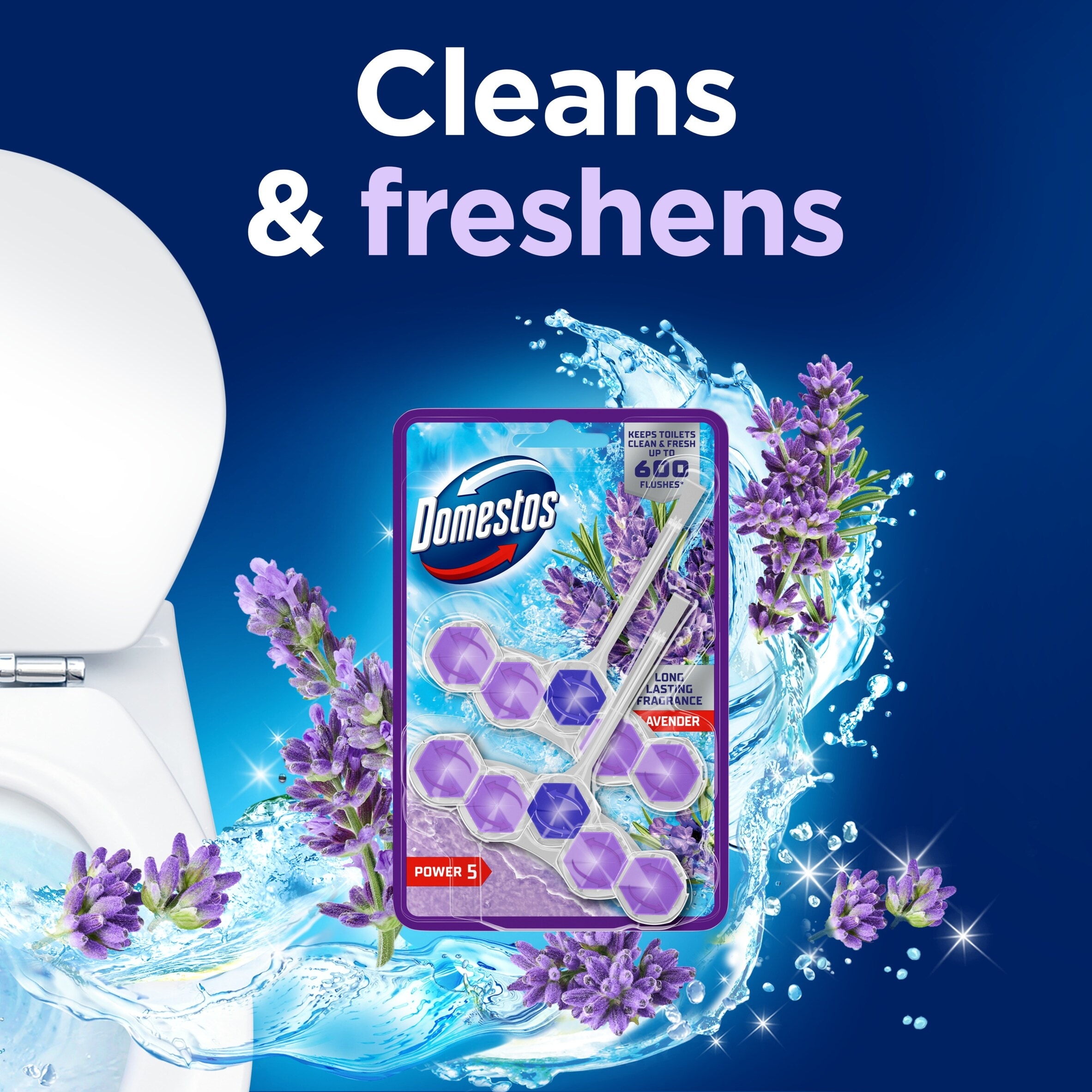 DOMESTOS POWER 5 TOILET REFRESHING BLOCK LAVENDER 2 x 50 g thumbnail 5