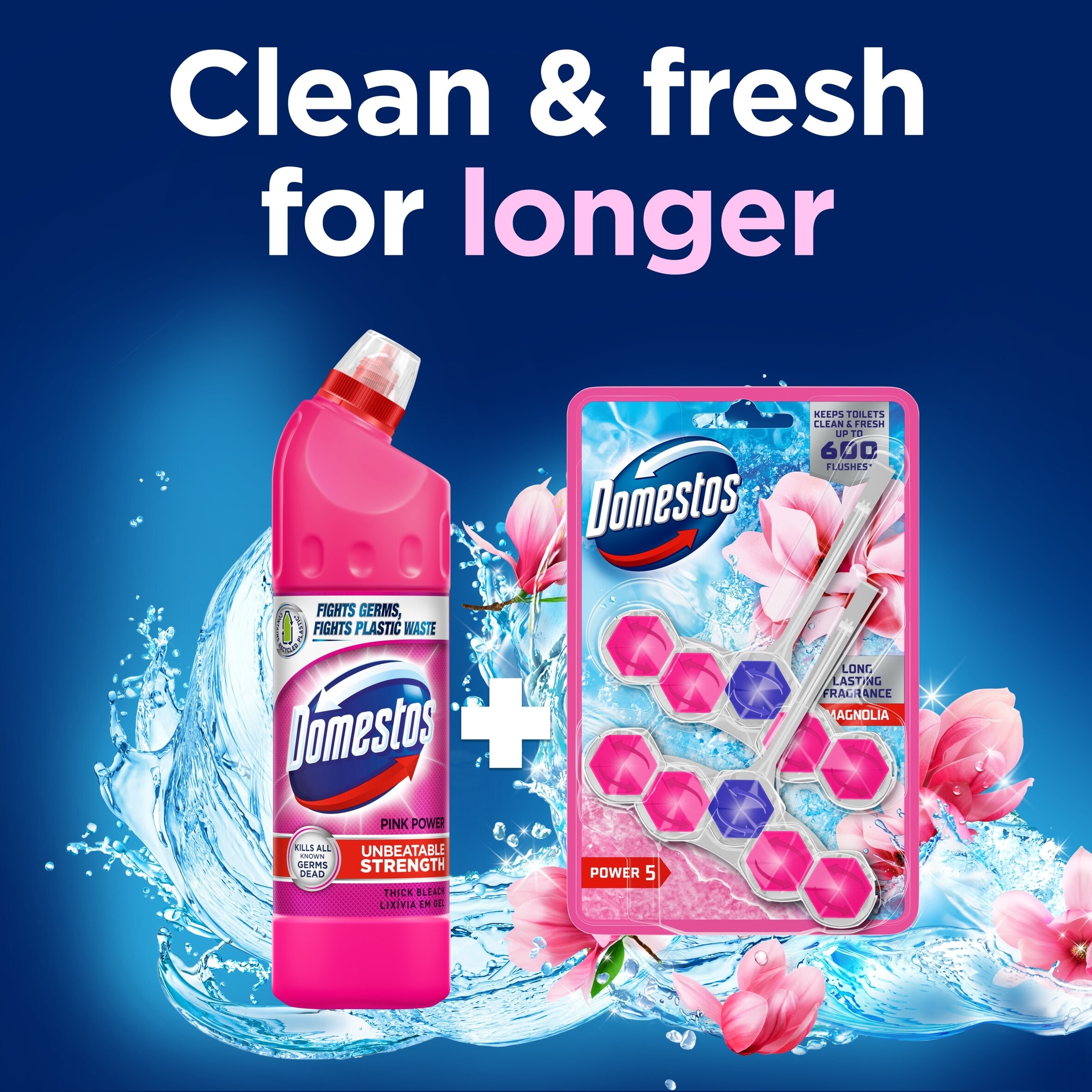 Domestos Power 5 Rim Toilet Rim Block Fresheners Pink Magnolia 2x 50g thumbnail 3