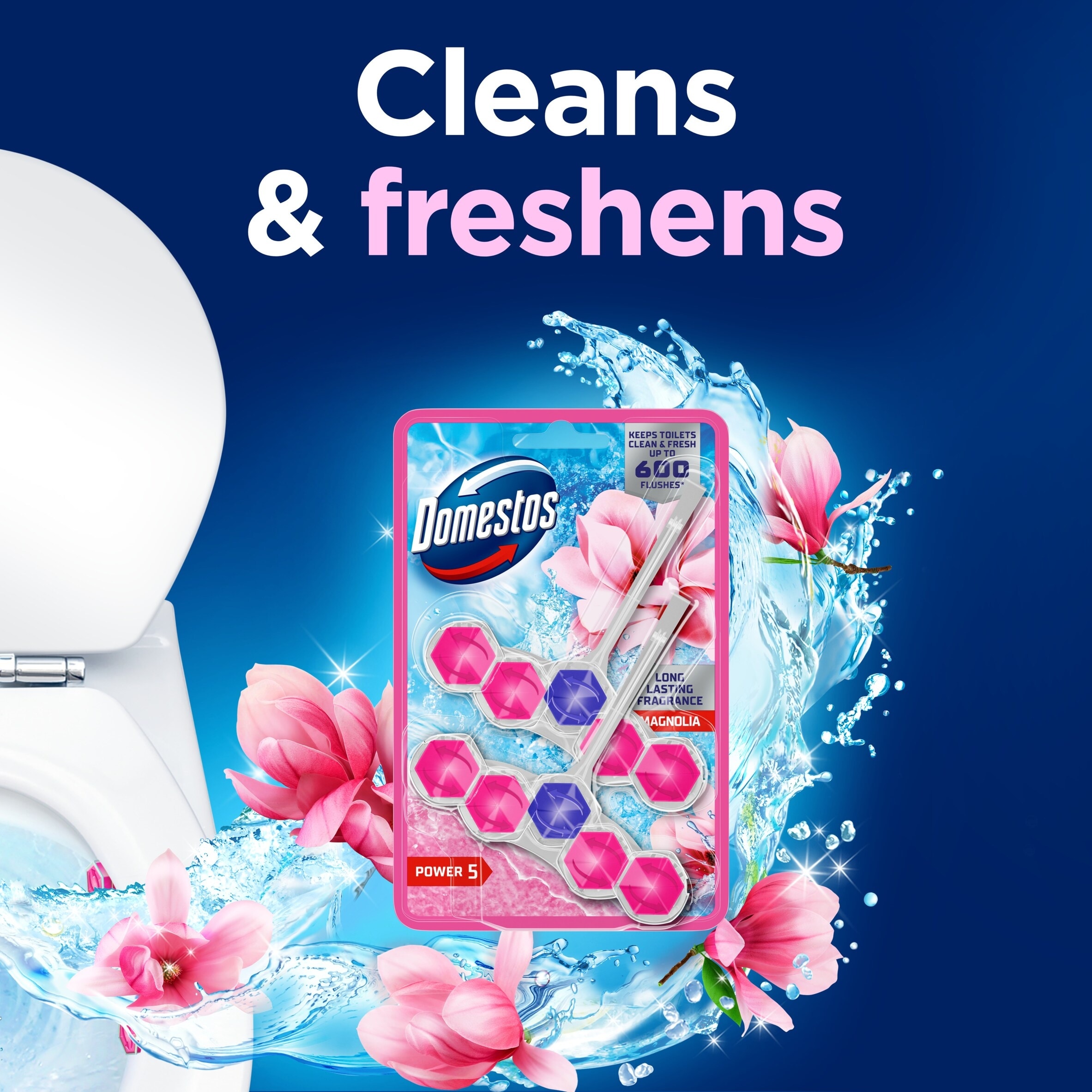 Domestos Power 5 Rim Toilet Rim Block Fresheners Pink Magnolia 2x 50g thumbnail 5