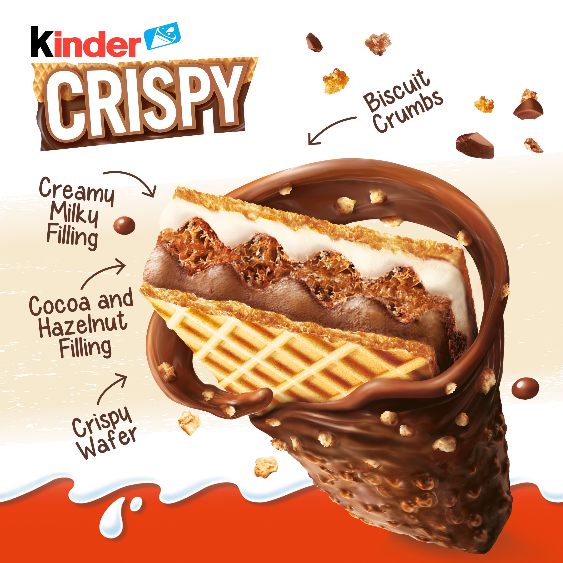 Kinder Crispy Wafer, Chocolate & Hazelnut Bar Multipack 5x 34g thumbnail 2