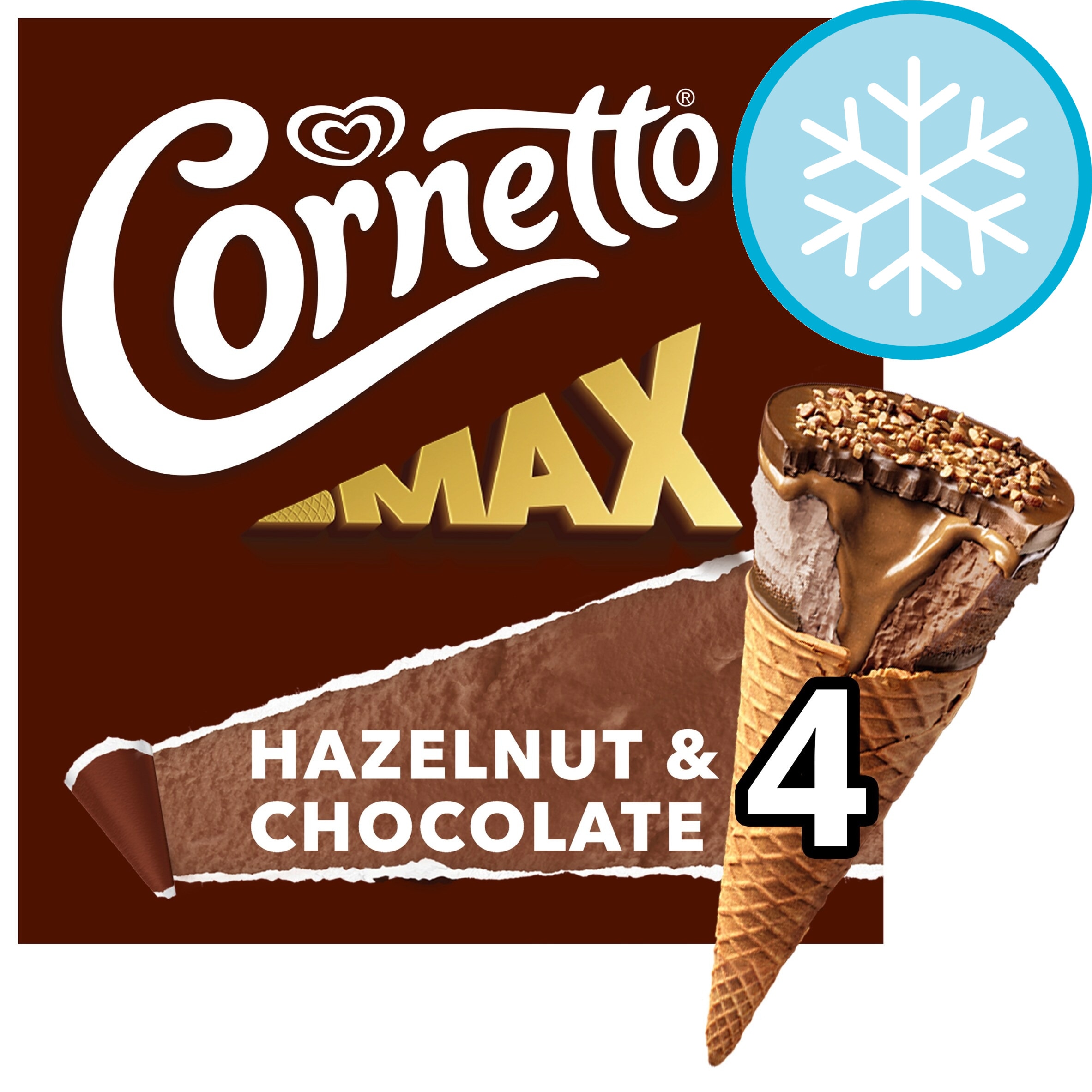 Cornetto MAX Hazelnut & Chocolate Ice Cream Cones 4 x 90ml