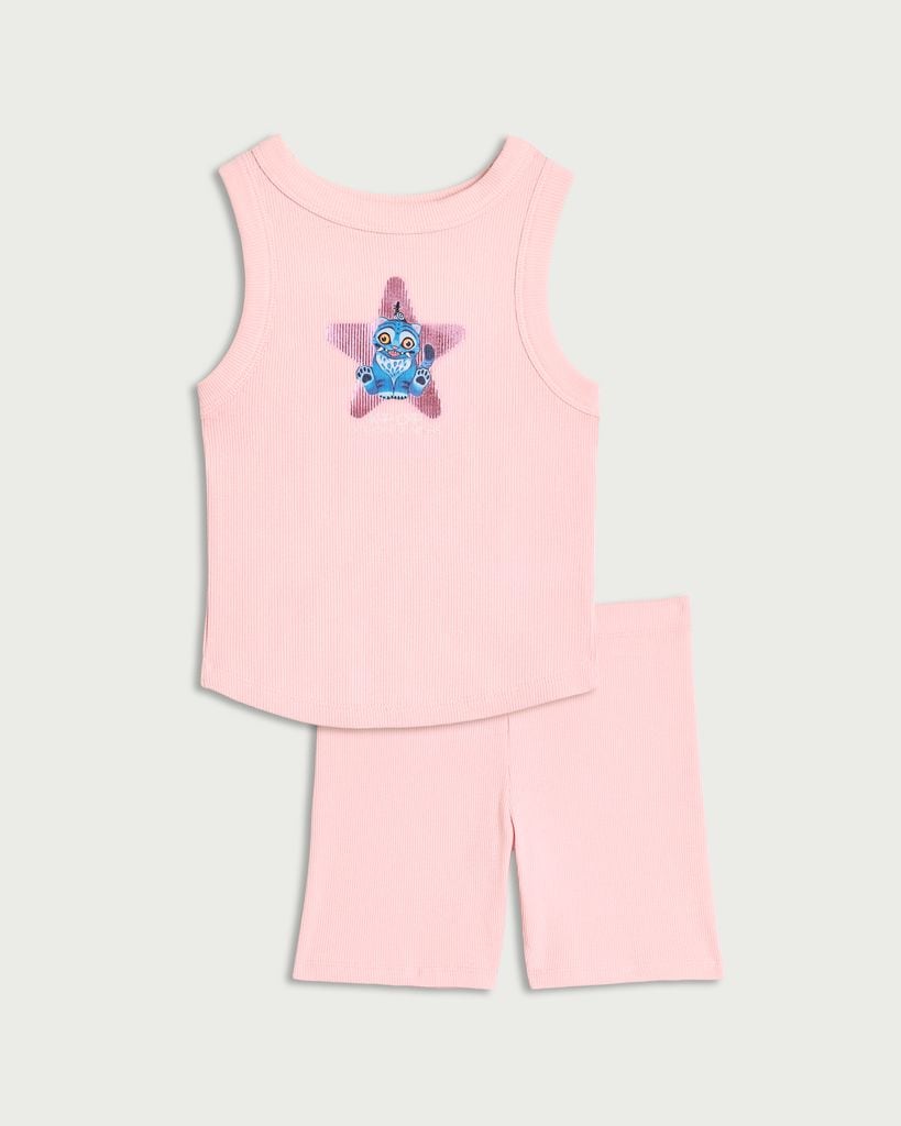 K-Pop Demon Hunters 2-Piece Cotton Rich Derpy Print Vest and Cycling Shorts Set in Pink thumbnail 4