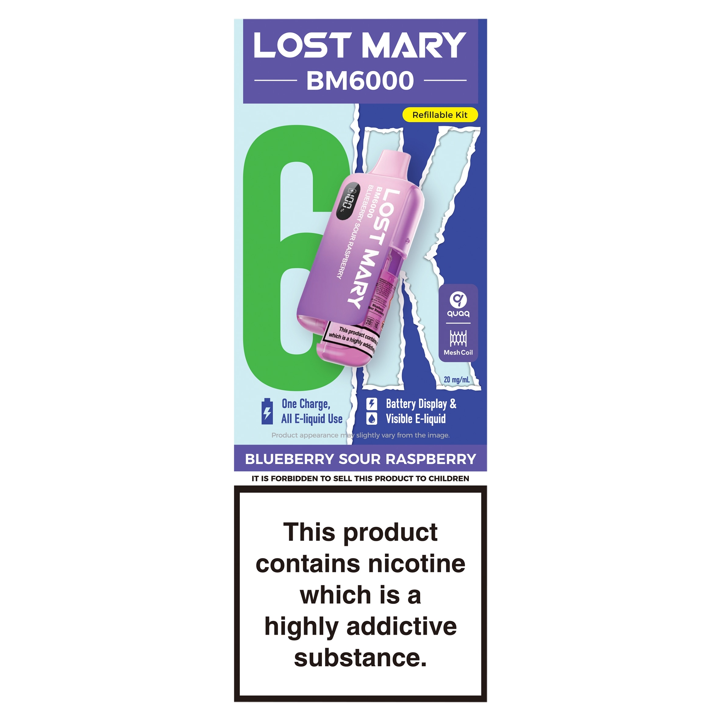 LOST MARY BM6000 Refillable Pod Kit Blueberry Sour Raspberry 20mg