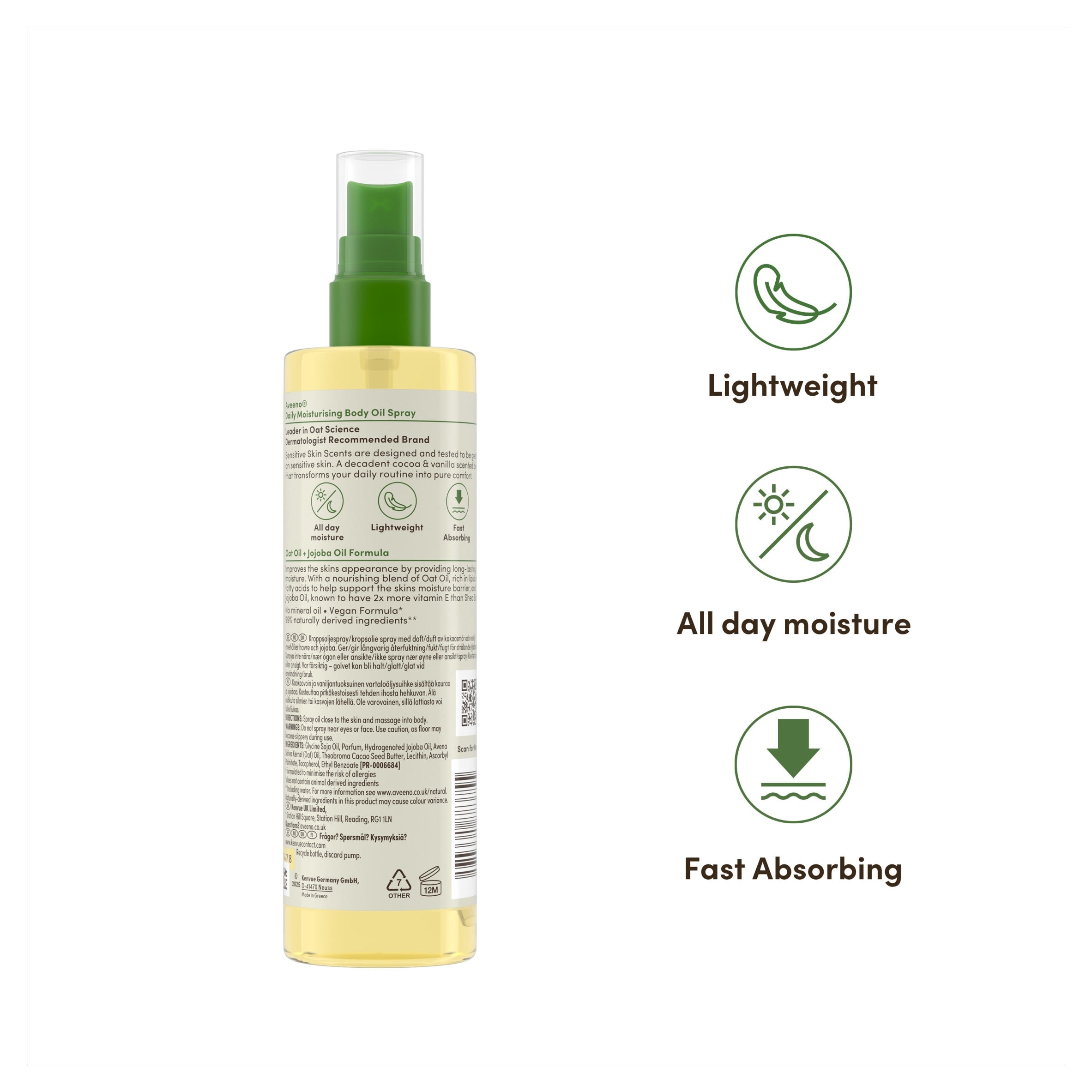 Aveeno 200ml Oat + Jojoba Oil Daily Moisturising Body Oil Spray thumbnail 3