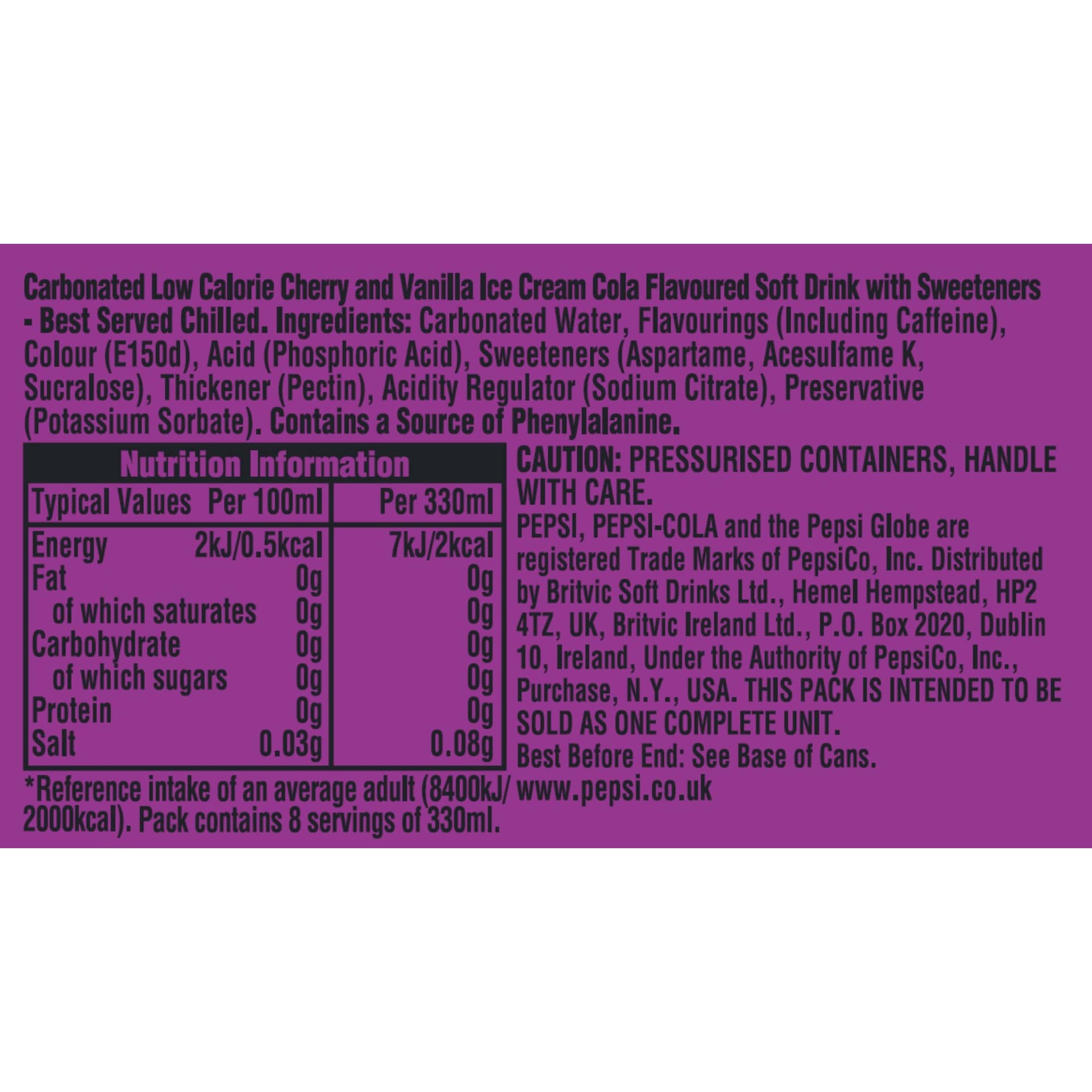 Pepsi Cherry & Vanilla Flavour 8 x 330ml thumbnail 5