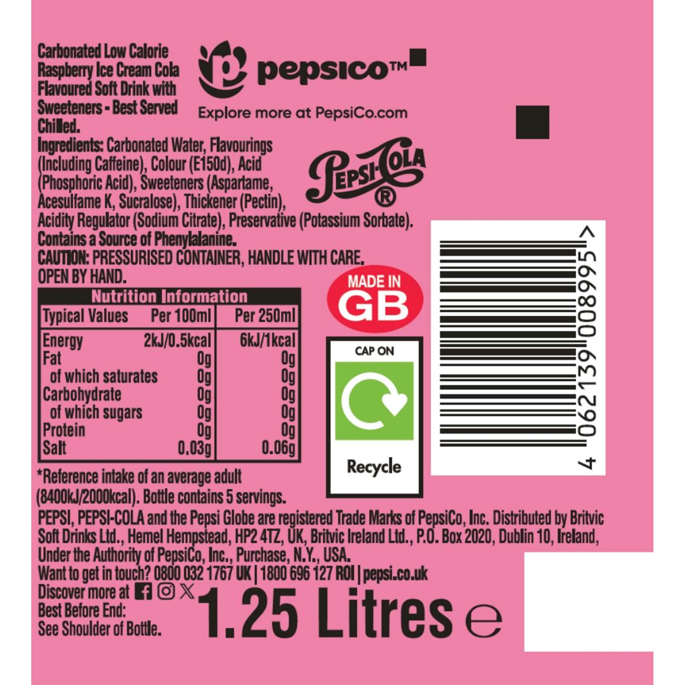 Pepsi Zero Sugar Raspberry Ripple Flavour 1.25L thumbnail 3