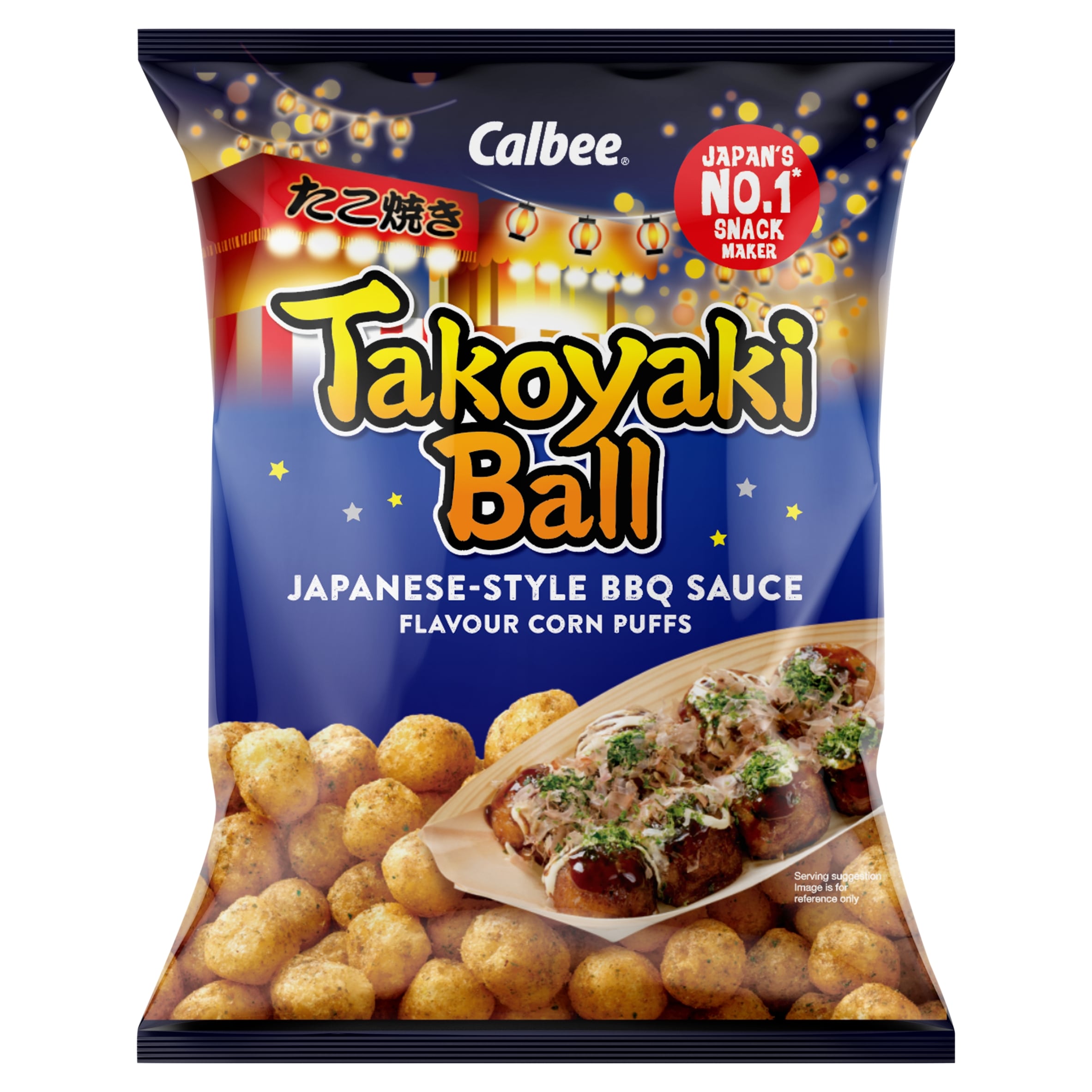 Calbee Takoyaki Ball Japanese Style BBQ Sauce Flavour Corn Puffs 75g