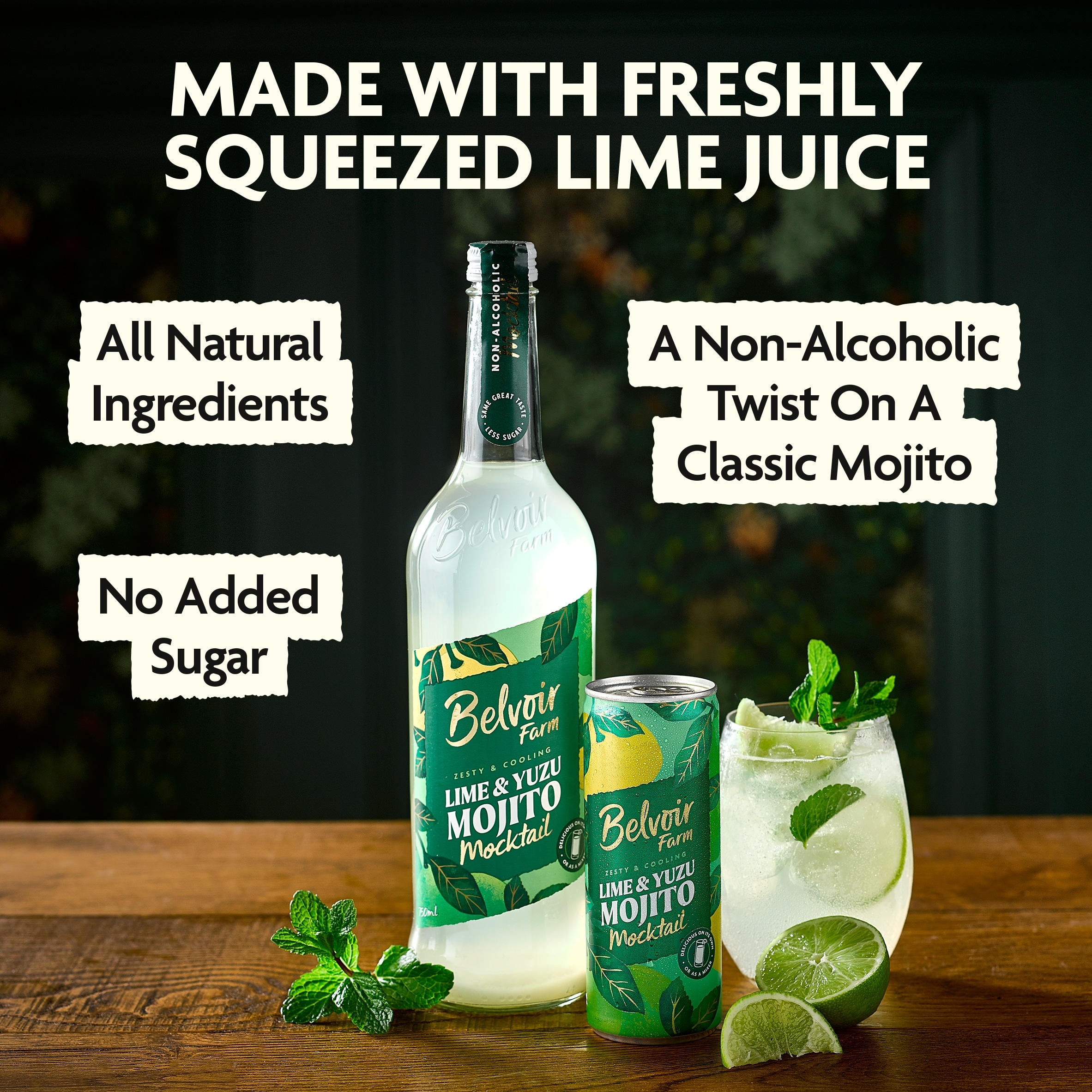 Belvoir Farm Lime & Yuzu Mojito Mocktail 250ml thumbnail 2
