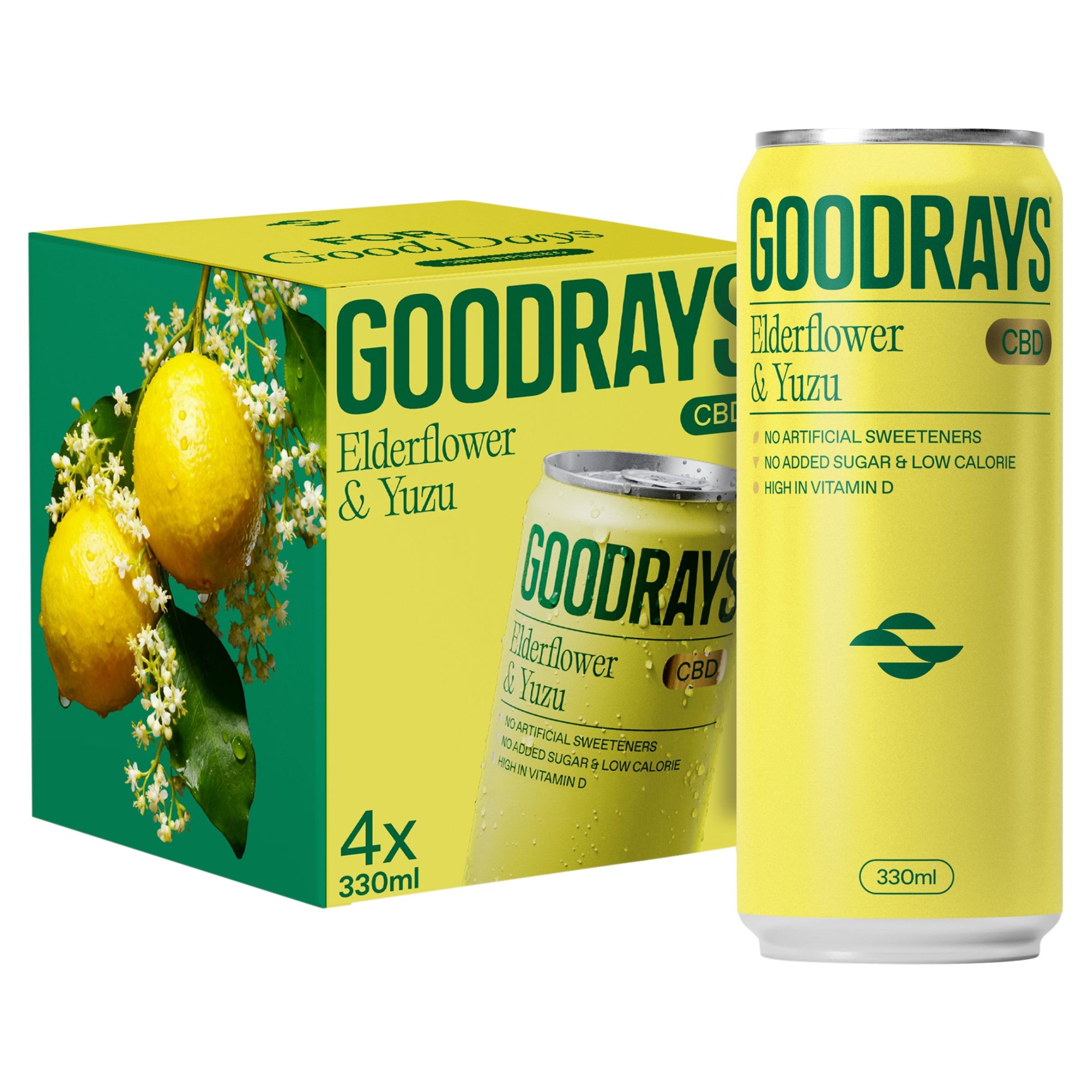 Goodrays CBD Elderflower & Yuzu Drink 4 x 330ml