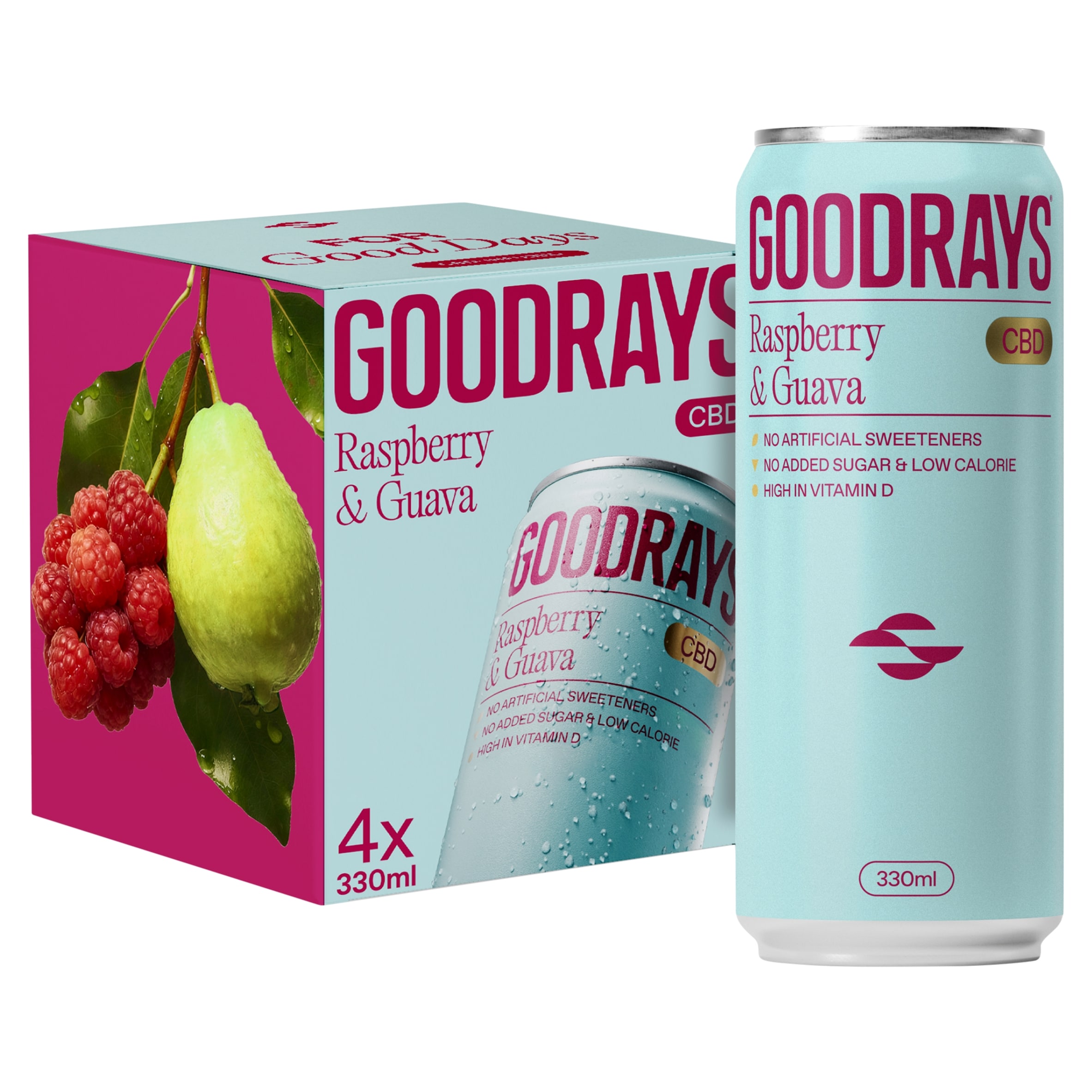 Goodrays CBD Raspberry & Guava Drink 4 x 330ml